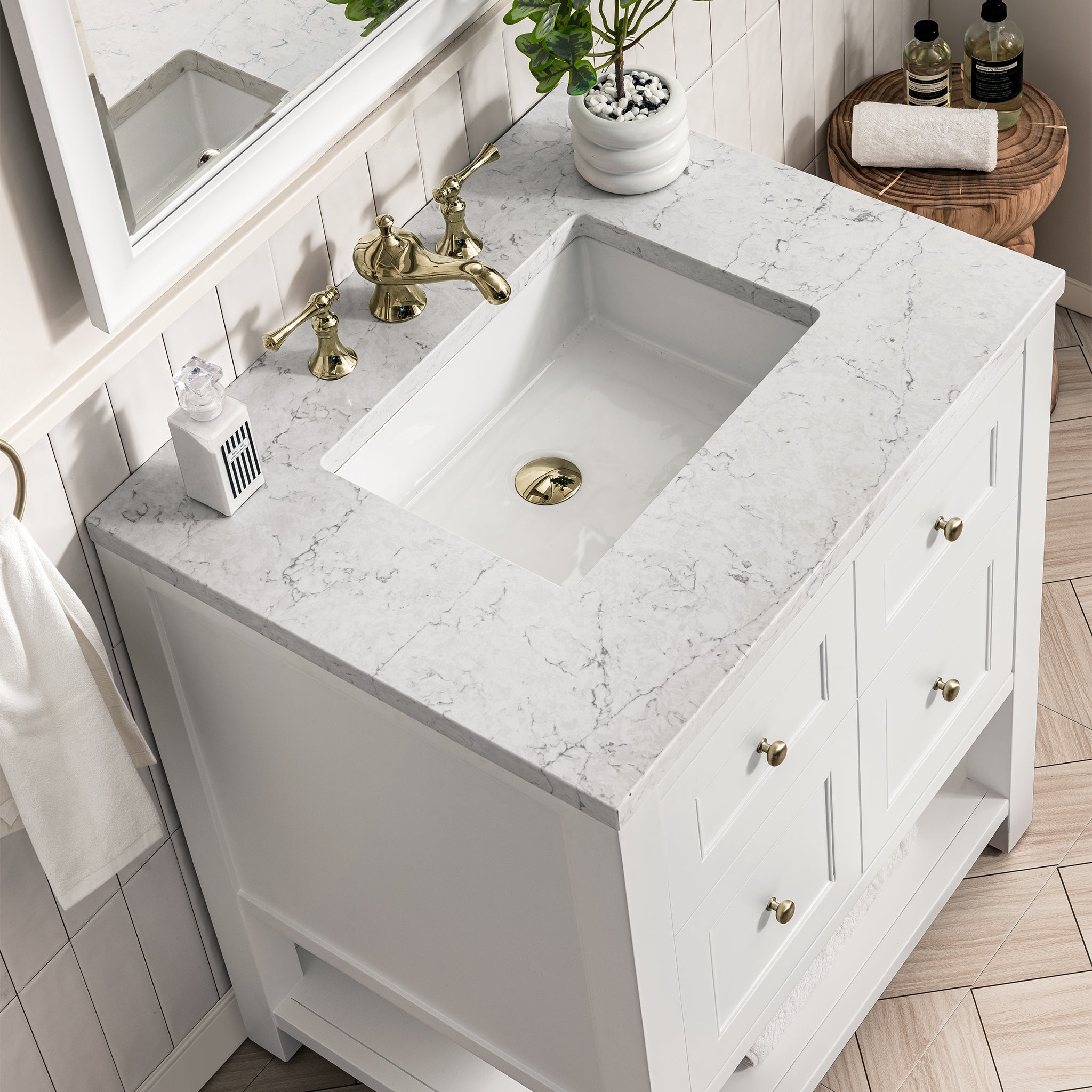 Breckenridge 30 Inch Single Bathroom Vanity Set with White Finish & 3CM Arctic Fall Quartz Countertop - Perfect for Modern Master Bathrooms and Powder Rooms