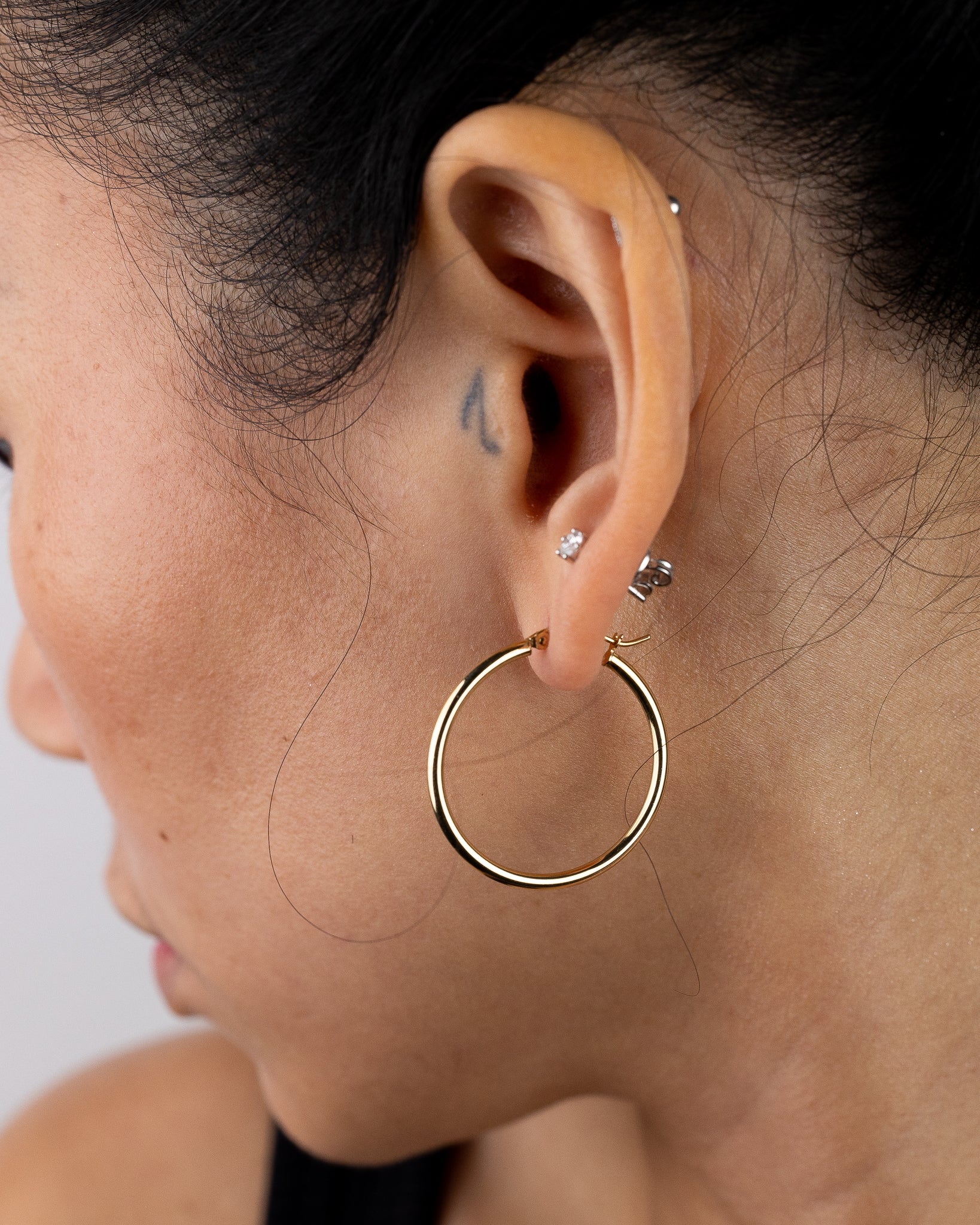 14K Gold 2mm Classic Plain Hoop Earrings - 30mm Diameter Dainty Everyday Jewelry for Women | Model 138 | Perfect for Work, Date Night & Special Occasions