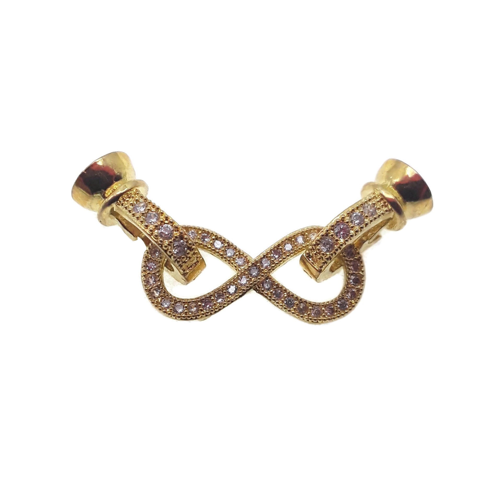 14K Gold Plated Infinity Clasp with Micro Pave Clear Zircon Stones - 8x20mm Jewelry Making Supplies for Bracelets & Necklaces | DIY Jewelry Design & Repair Accessories