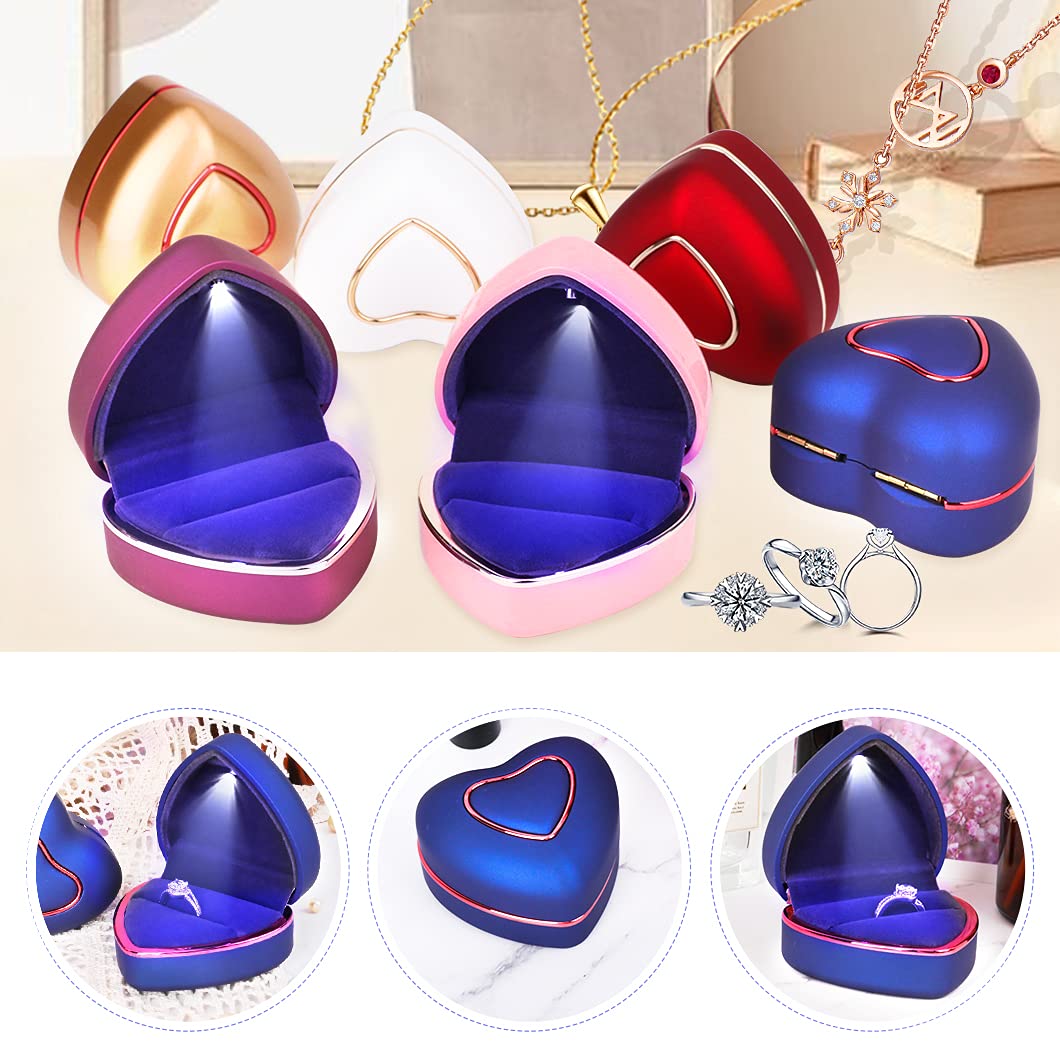 Heart Shaped LED Ring Box - Royal Blue Jewelry Display Case for Engagement, Wedding & Proposal Rings | Perfect for Anniversary Gifts, Ceremonies & Romantic Surprises