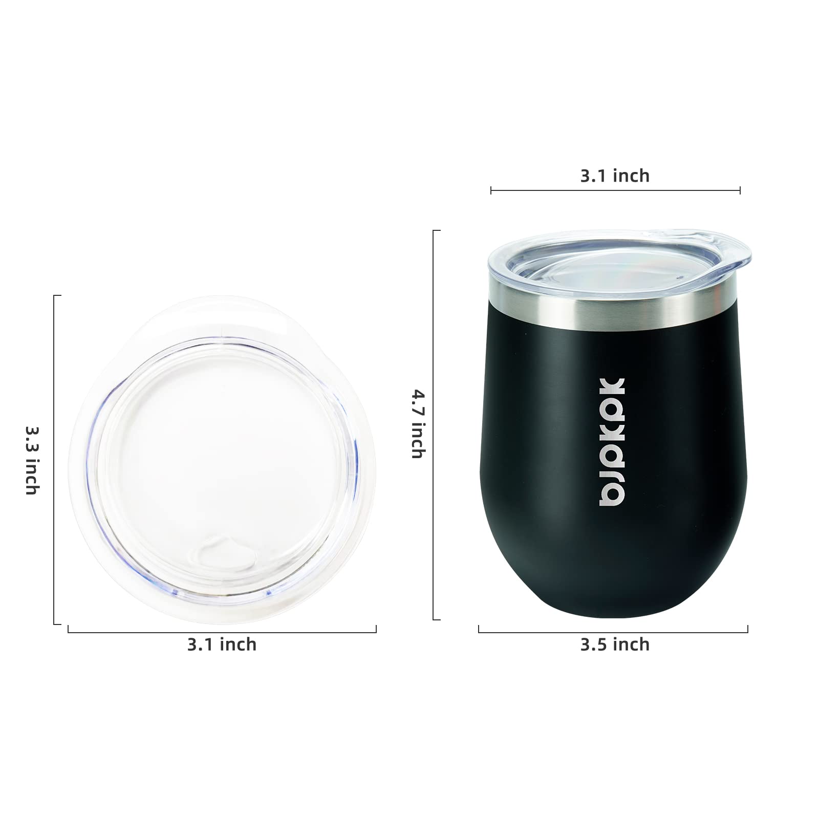 BJPKPK 2-Pack 12oz Insulated Stainless Steel Wine Tumblers & Coffee Mugs - Double Wall Vacuum Insulation, Leak-Proof Lid - Unbreakable Travel Wine Glasses for Home, Office, Camping & Outdoor Activities (Black)