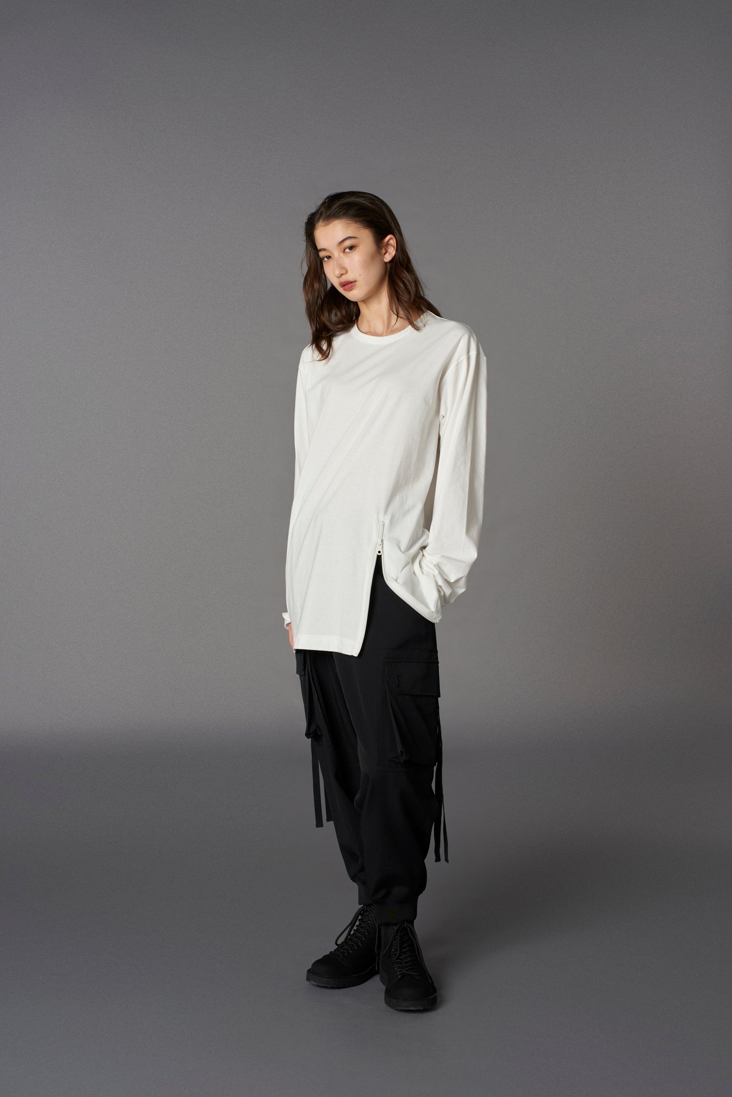 Soft Cotton Jersey Left Zipper Slit T-Shirt for Women - Trendy Casual & Streetwear Style - Perfect for Everyday Wear, Outings, and Layering