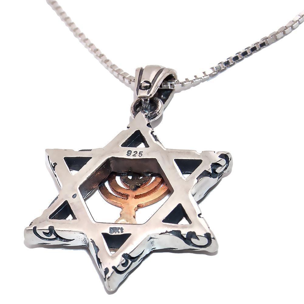 Silver Star of David Necklace with Gold Menorah Pendant - Jewish Jewelry for Hanukkah, Bar Mitzvah & Religious Gifts | Elegant Judaica for Men & Women