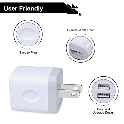 4-Pack USB Wall Charger Cube - 2 Port 2.1A Fast Charging Block with 5V Power Adapter for iPhone 16/15/14/13/12/11 Pro Max/XS/XR/8/7 Plus, iPad & Samsung Galaxy - Perfect for Home, Office & Travel Charging Station