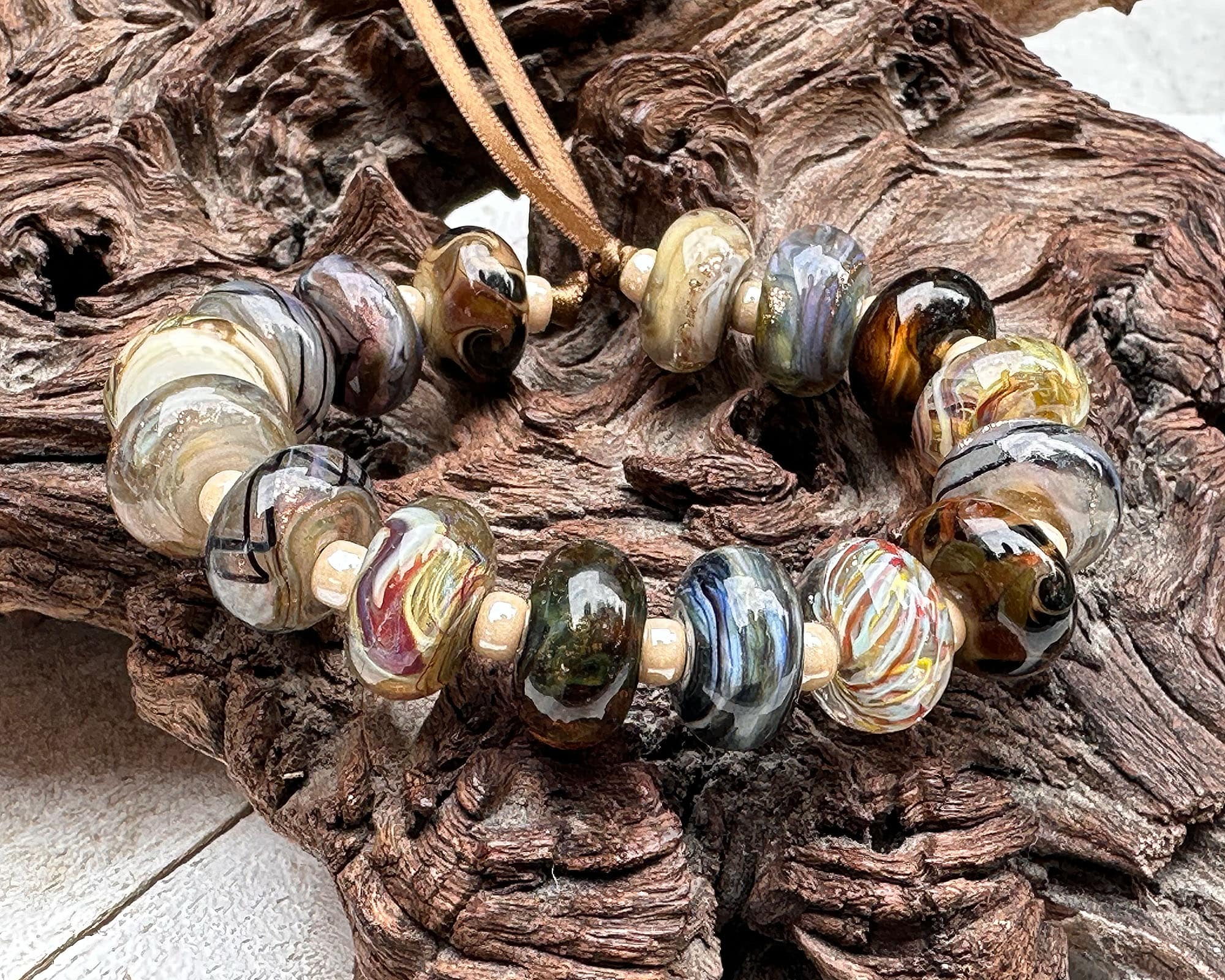 16-Piece Pebble Palette Orphan Lampwork Beads Set - SRA Certified - Handmade Glass Beads for Jewelry Making, DIY Crafts & Scrapbooking