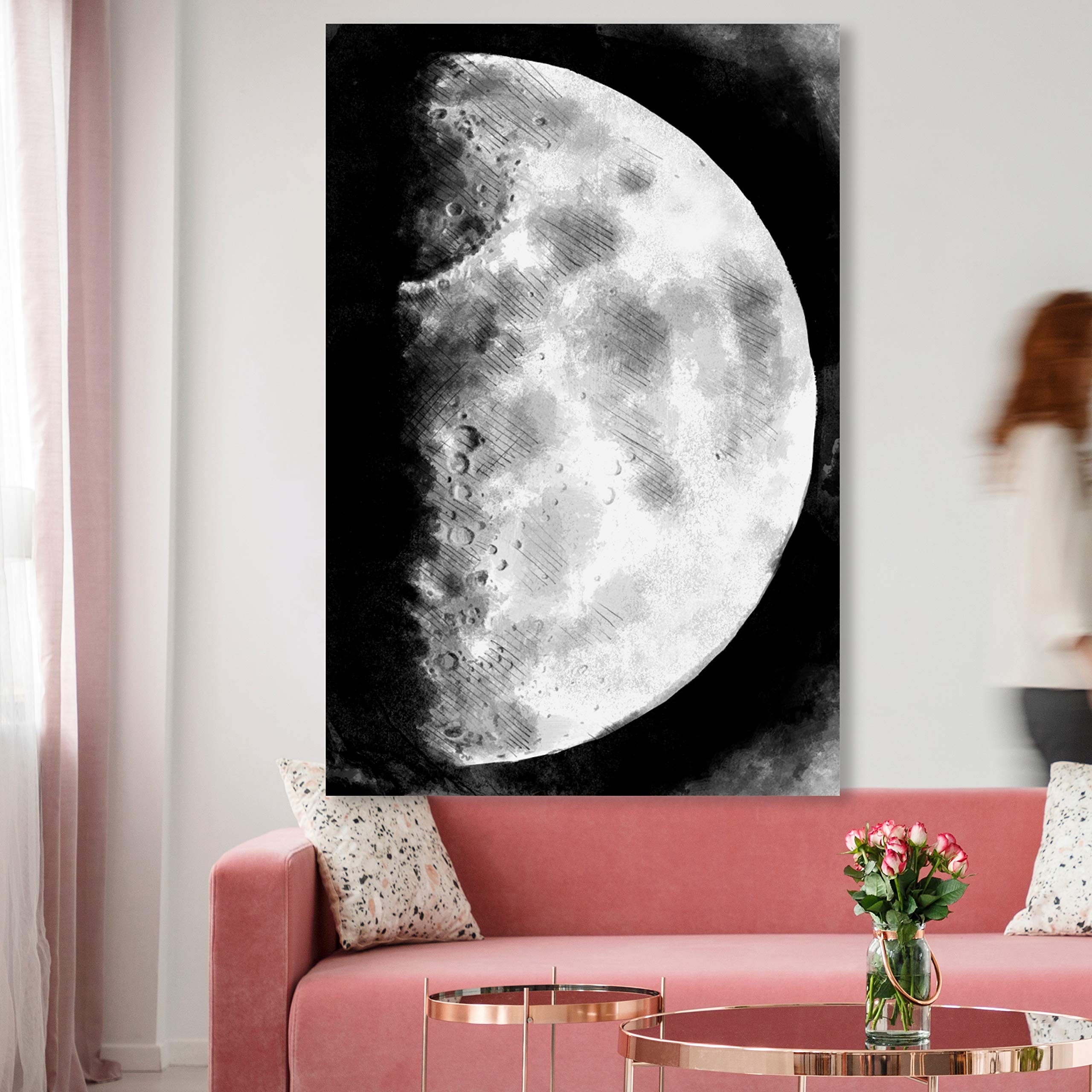 Oliver Gal Artist Co. 'Moon Sketch' Space Wall Art Canvas Print - 36x45 Inches White & Black Modern Home Decor | Perfect for Living Room, Bedroom or Office Wall Decoration