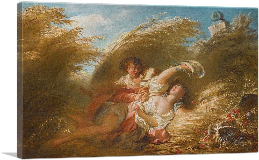 ARTCANVAS 'Dans Les Bles' by Jean-Honore Fragonard - 40x26 Inch Stretched Canvas Art Print, Framed Wall Decor, Giclee Painting for Living Room, Bedroom & Office