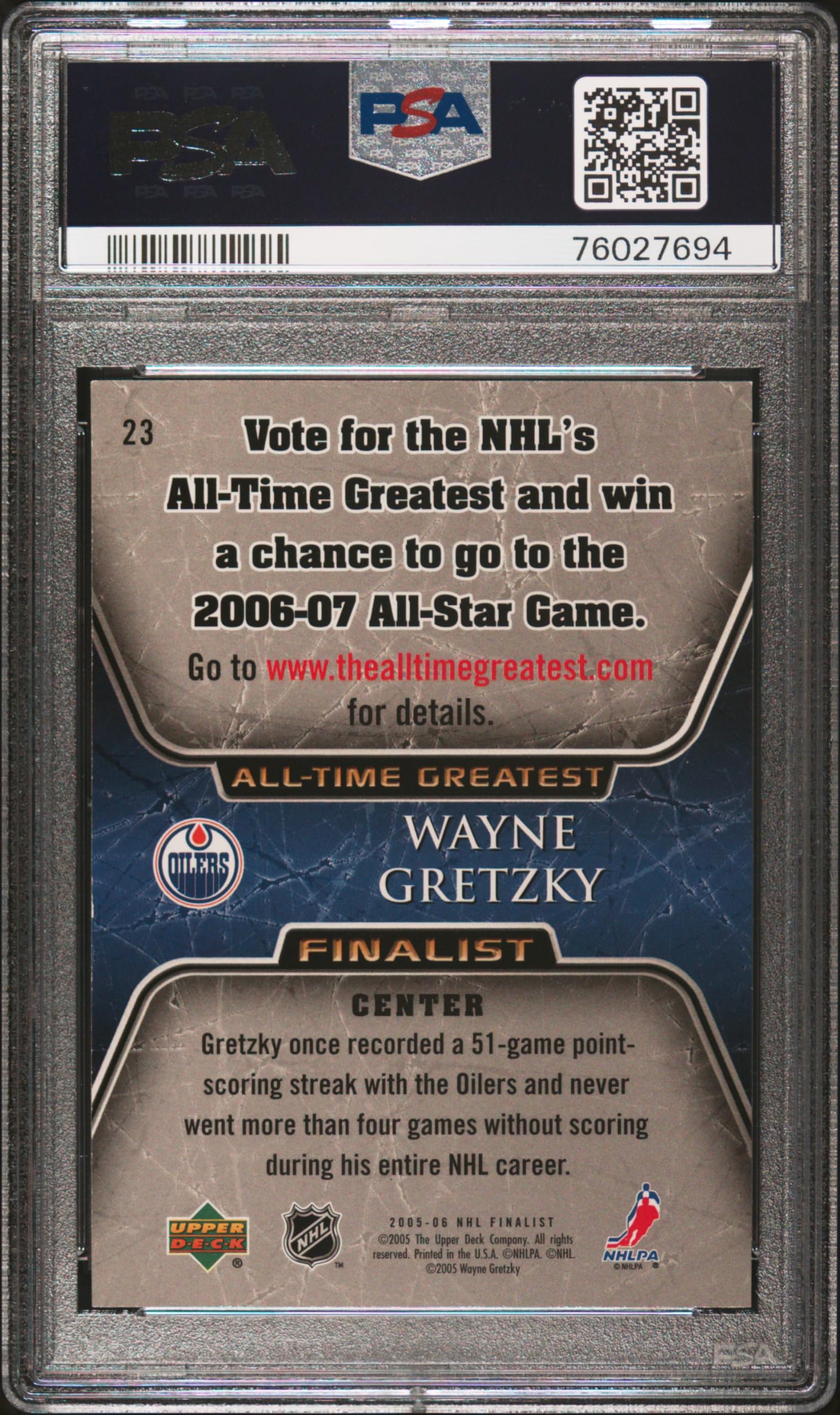 Wayne Gretzky 2005 Upper Deck Finalist Hockey Card #23 PSA 10 Graded - Rare Collectible for Hockey Fans & Sports Memorabilia Enthusiasts - Perfect for Display, Investment, and Gifting