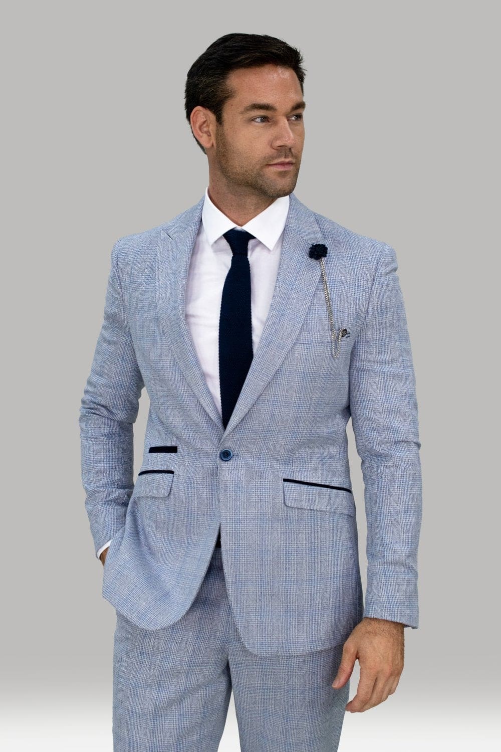 Cavani Caridi Men's Sky Slim Fit Tweed Check Blazer Jacket - Formal Business Suit for Office, Wedding & Special Occasions