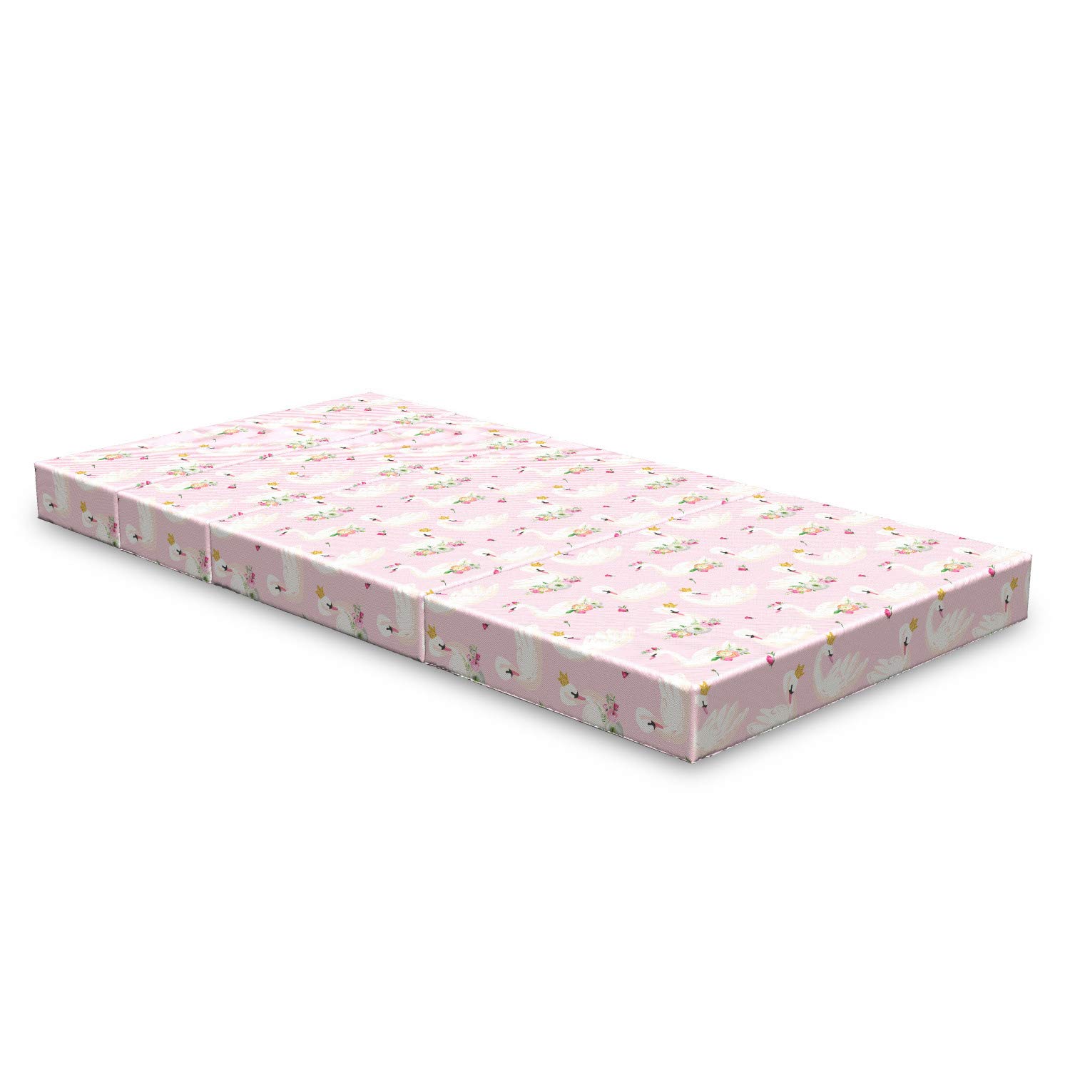 Ambesonne Foldable Mattress with Swans Design - Royalty Animal with Crown - 74.8