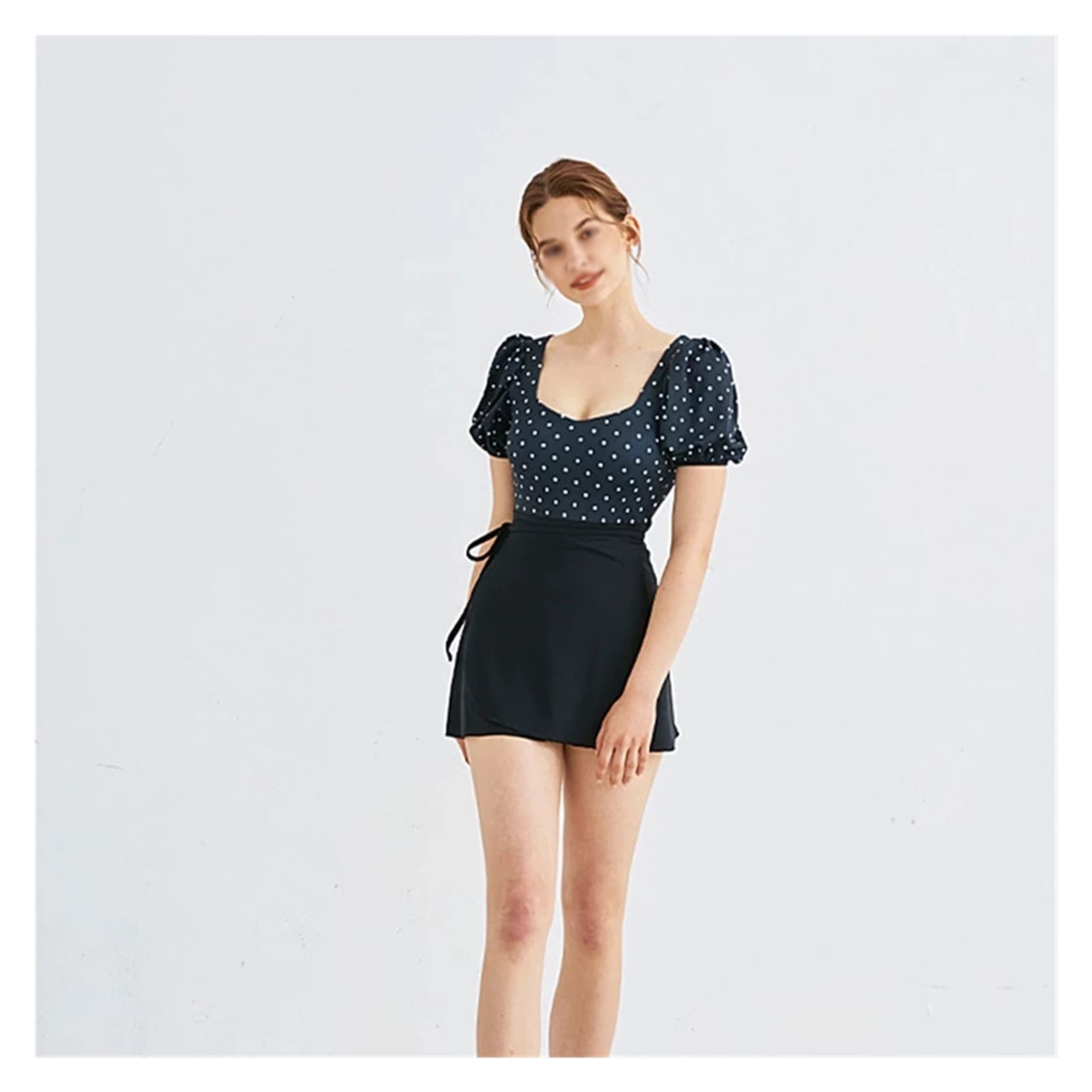 BAPYZ Women's Puff Sleeve One Piece Swimsuit - Floral Dot Print Bathing Suit with Short Sleeves & Built-in Padded Bra, Skirted Design (Size L) | Perfect for Beach Vacations, Pool Parties & Summer Getaways