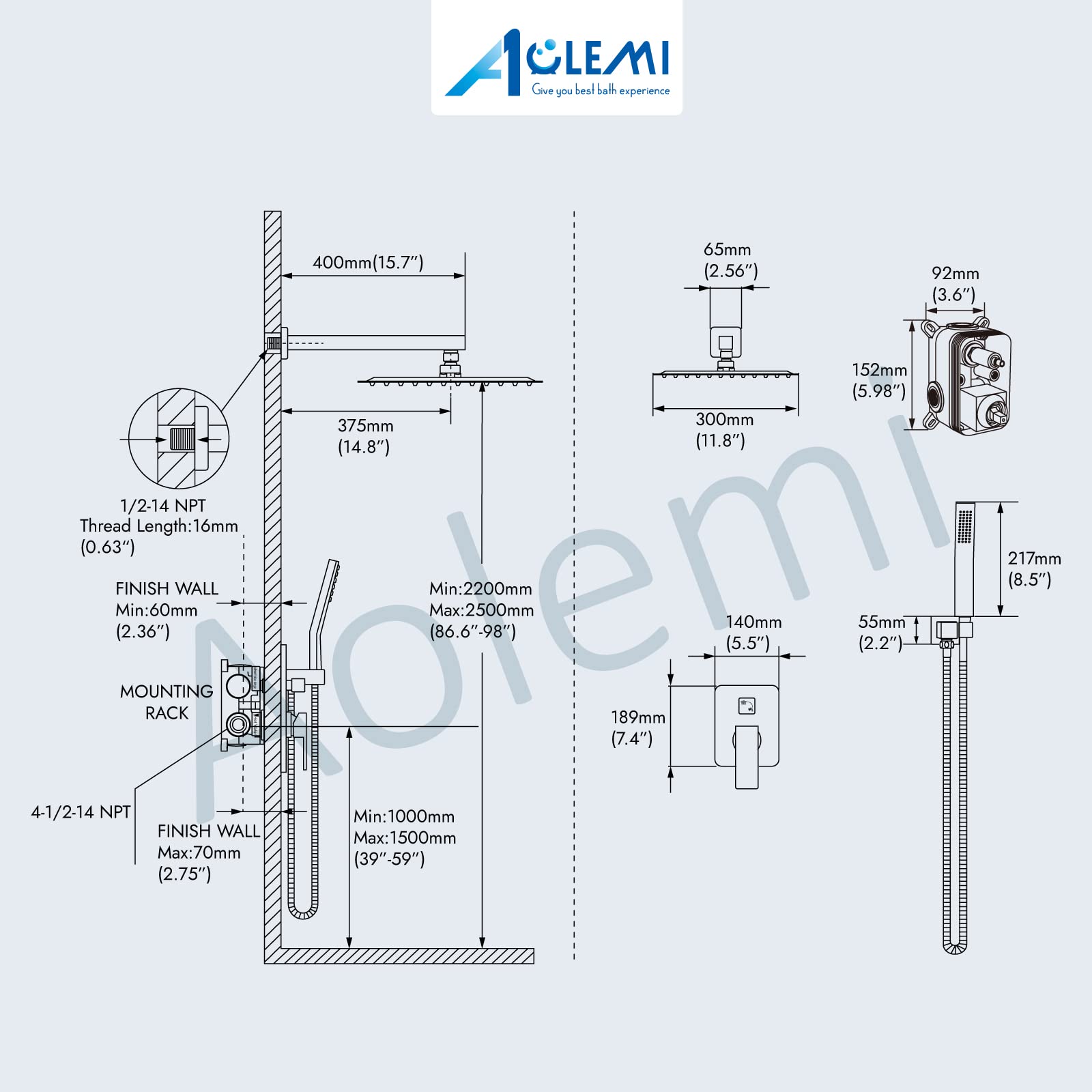 Premium Aolemi Freestanding Bathtub Faucet - Polished Chrome Floor Mount Tub Filler with Hand Sprayer & 12’’ Rain Shower Head - Brass Bath Shower Combo Set for Luxury Bathroom Upgrade - Perfect for Spa-Like Relaxation and Modern Home Decor