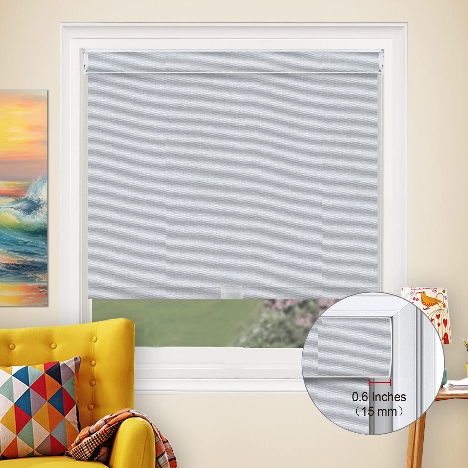 Blackout Cordless Roller Shades - Light Grey Thermal Insulated Window Blinds with UV Protection & Valance | Perfect for Bedroom, Living Room & Office Privacy