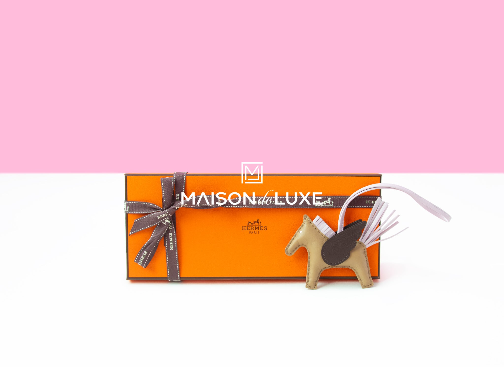 Hermes Beige Marfa / Mauve Pale / Moka Pegase Bag Charm PM - Luxury Leather Keychain for Handbags & Accessories - Perfect Gift for Fashion Lovers & Hermes Collectors