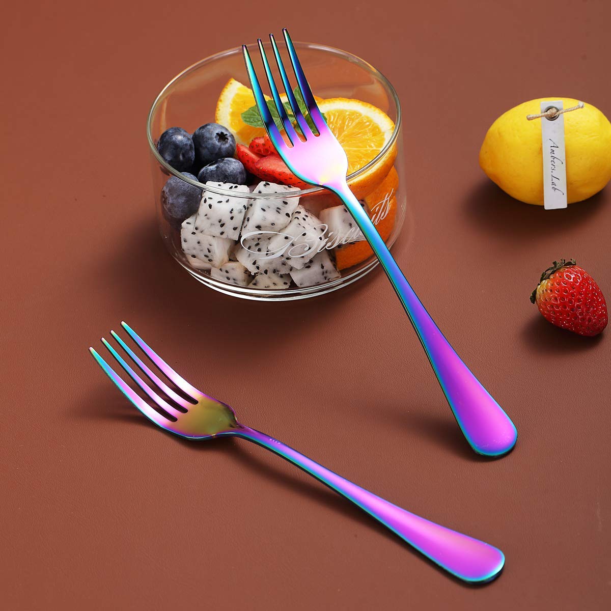 Rainbow Stainless Steel Dinner Forks Set of 4 - Colorful Titanium Plated Silverware, Durable & Dishwasher Safe - Perfect for Parties, Weddings, and Colorful Table Settings