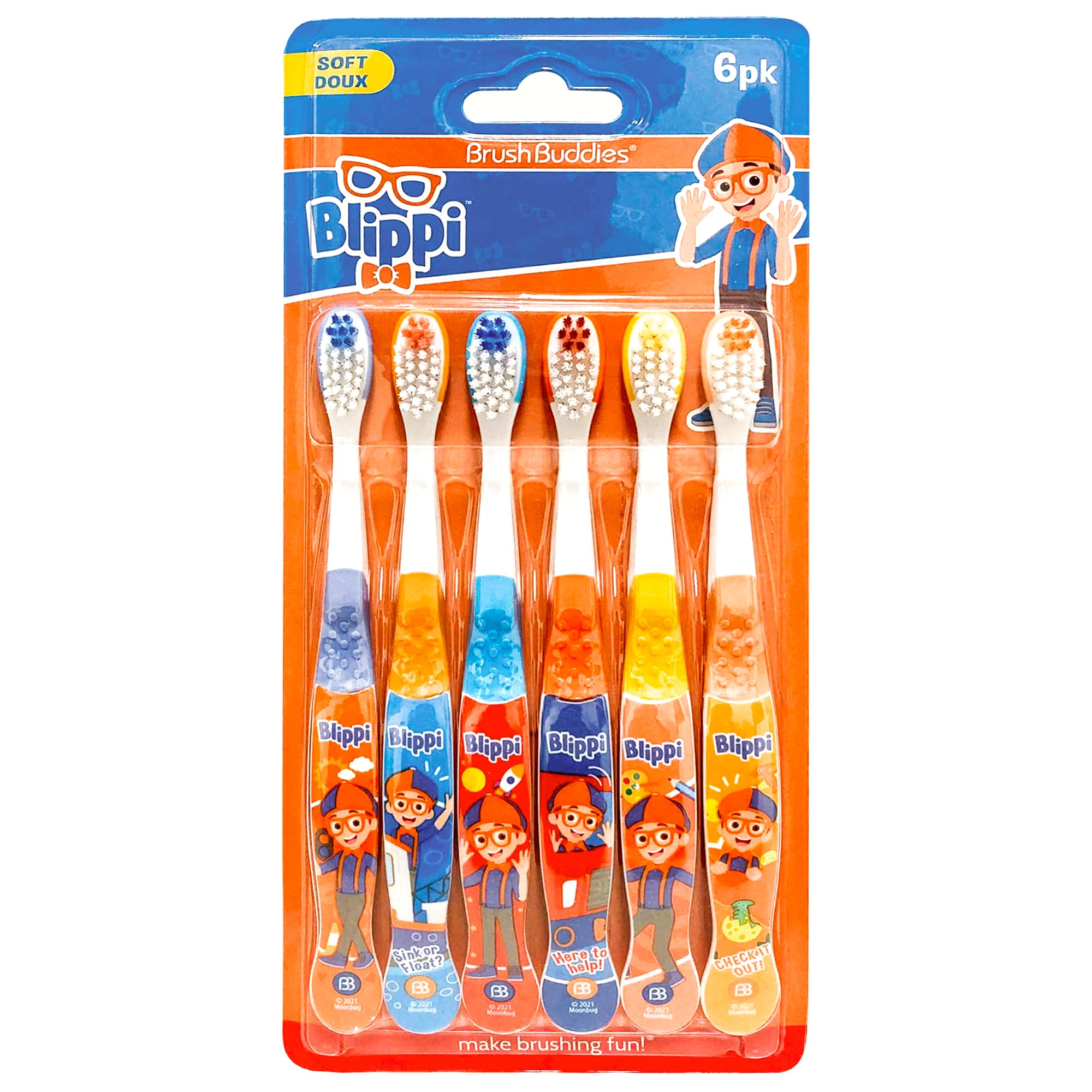 Blippi Kids Toothbrushes 6-Pack - Soft Manual Toothbrushes for Toddlers 2-4 Years | Fun & Safe Children's Toothbrush for Daily Oral Care | Perfect for Home, Travel & School Use