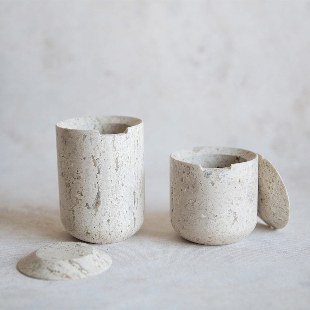 Premium Travertine Canister Set - Natural Stone Storage Jar for Kitchen, Bathroom & Office - Airtight Food Container for Spices, Coffee, Tea & More - Elegant Home Decor & Organizer