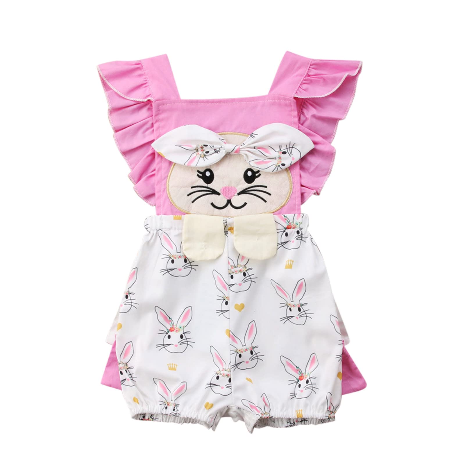 Easter Bunny Printed Sleeveless Romper Bodysuit Set for Baby Girls - Cute Infant Bunny Outfit for Easter, Spring & Summer Playtime, Photo Shoots & Special Occasions