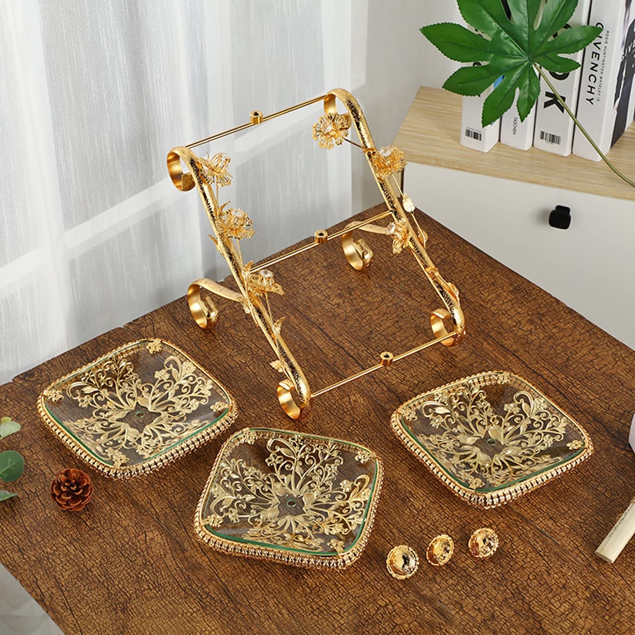 Premium 3-Tier Glass & Alloy Candy Display Plates - Elegant Fruit Bowl & Dried Fruit Tray for Kitchen Snacks, Nuts Storage - Perfect for Parties, Dessert Displays & Home Decor