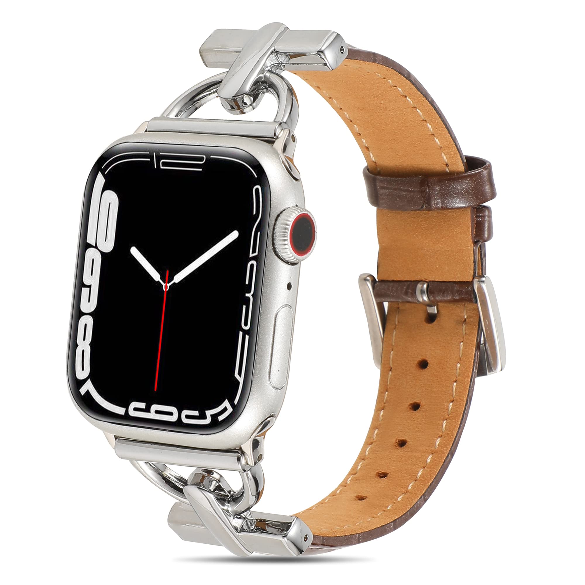 Premium Alligator Leather Watch Bands for Apple Watch 38mm-49mm - Compatible with Series 8/SE/7/6/5/4/3 - D-Shape Metal Buckle Women's Wristband Strap - Perfect for Workouts, Office & Casual Wear