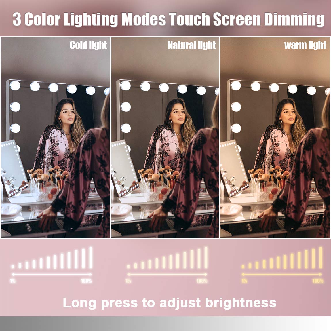 Extra Large Hollywood Vanity Mirror with Bluetooth Speaker, 18 Dimming LED Lights, Touch Screen & USB Charging Port – Perfect for Makeup, Skincare, and Dressing Table