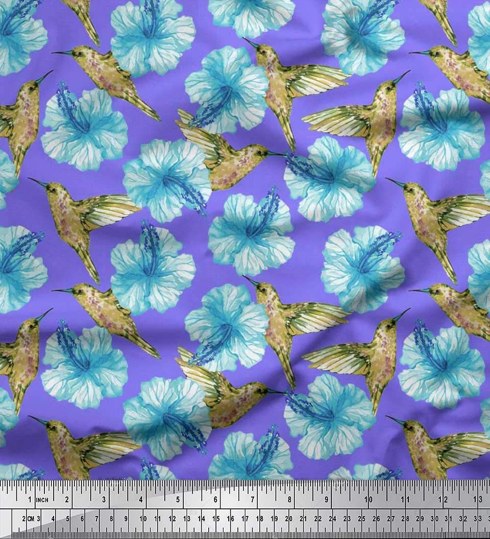 Soimoi Moss Georgette Brown Fabric by The Yard - 42 Inch Wide Hummingbird Floral Print Fabric for Dresses, Curtains & DIY Crafts - Lightweight Flowy Material for Sewing Projects