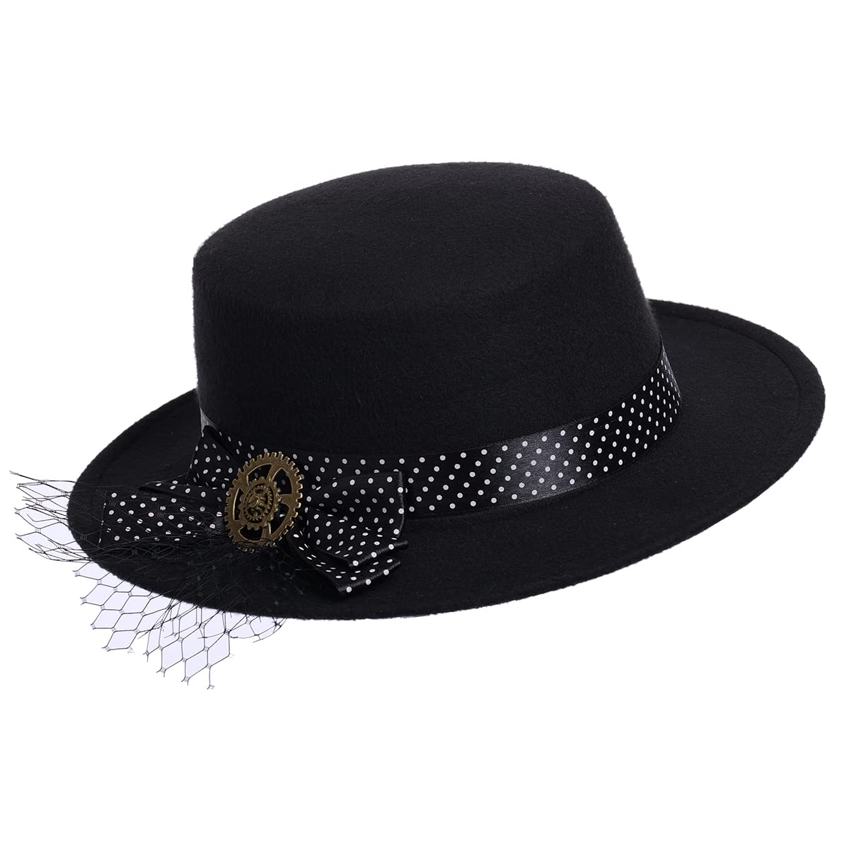 COSDREAMER Women's Victorian Style Vintage Bow Fedora Hat - Black Gothic Steampunk Fashion Hat for Tea Parties, Weddings & Costume Events