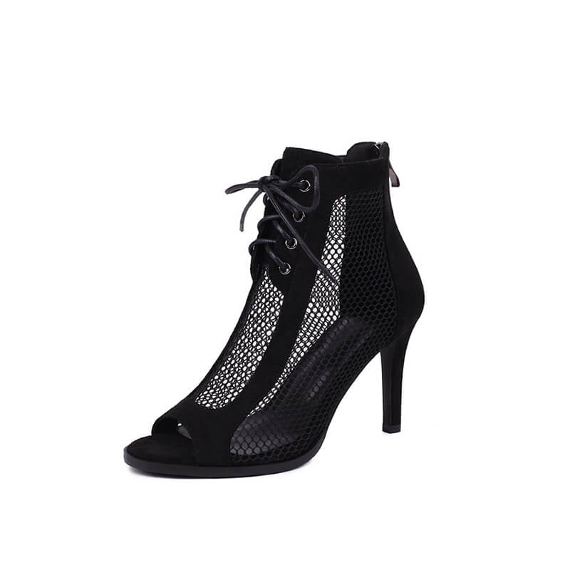 Suedette Stiletto Heel Lace Up Dance Boots for Women - Sexy High Heel Booties for Party, Nightclub & Performance - Perfect for Halloween, Cosplay & Burlesque Shows