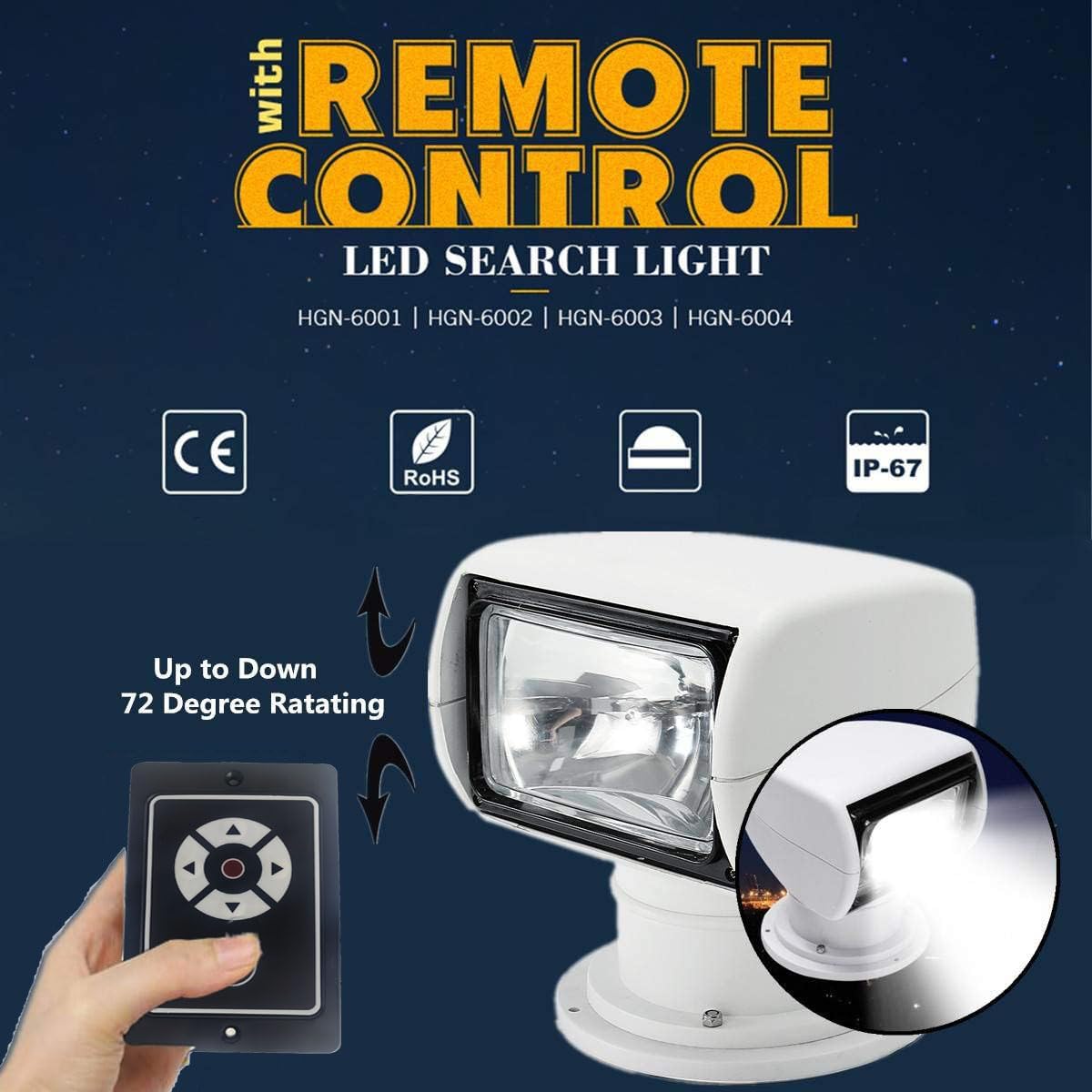 100W Remote Control Marine Spotlight for Boats & Trucks - 360° Rotating Halogen Search Light with 12V Power - Perfect for Night Fishing, Offshore Navigation, and Emergency Rescue Operations