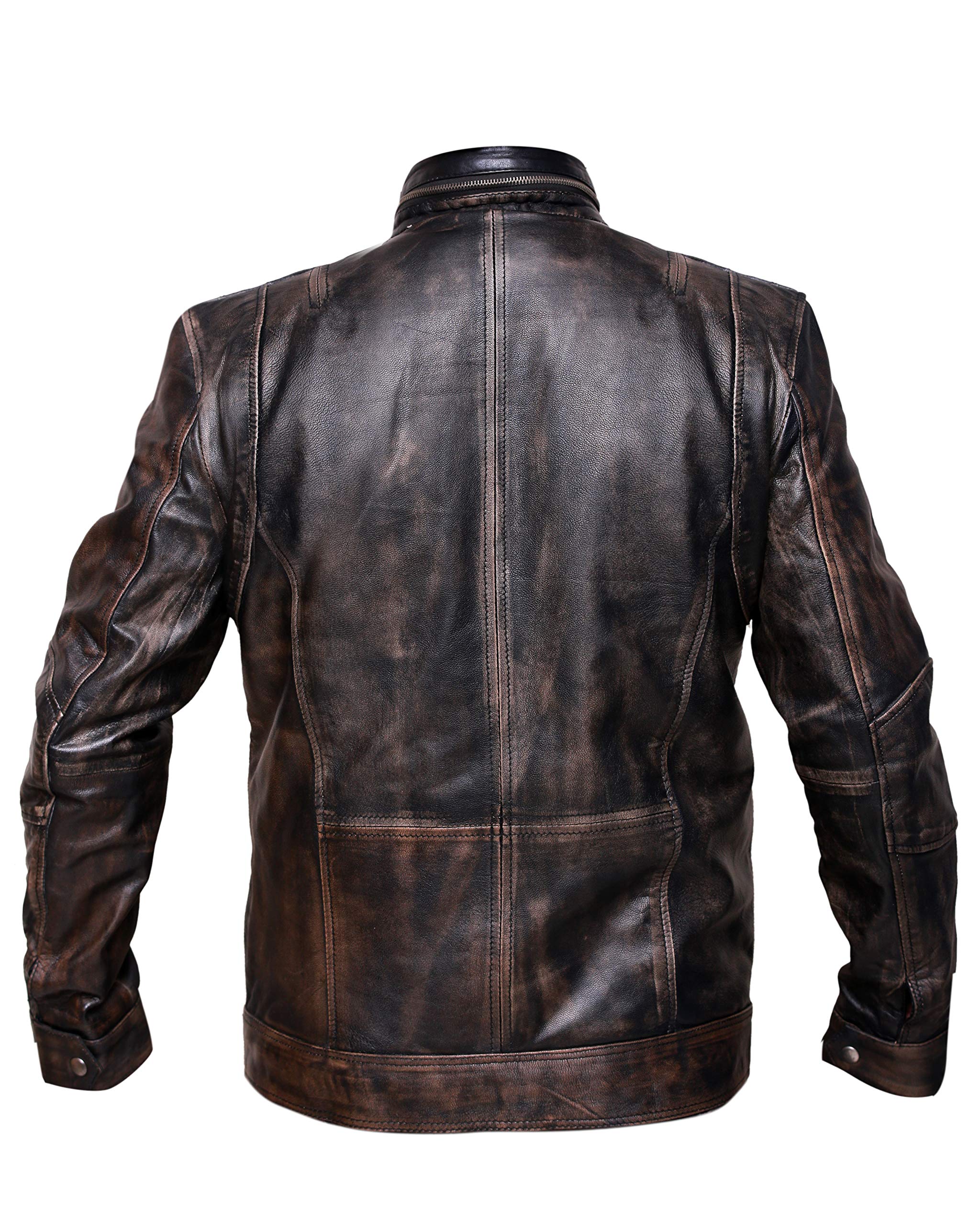 Vintage Distressed Goatskin Leather Biker Jacket for Men - Motorcycle Riding, Casual Outfit & Retro Fashion Style