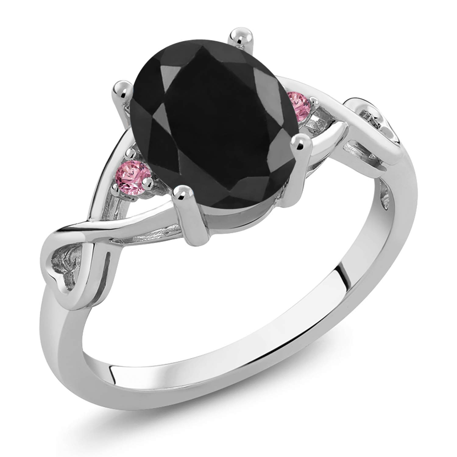 2.55 Ct Oval Black Sapphire & Pink Lab-Grown Diamond Ring in 925 Sterling Silver | Elegant Jewelry for Women, Perfect for Engagement, Anniversary & Special Occasions