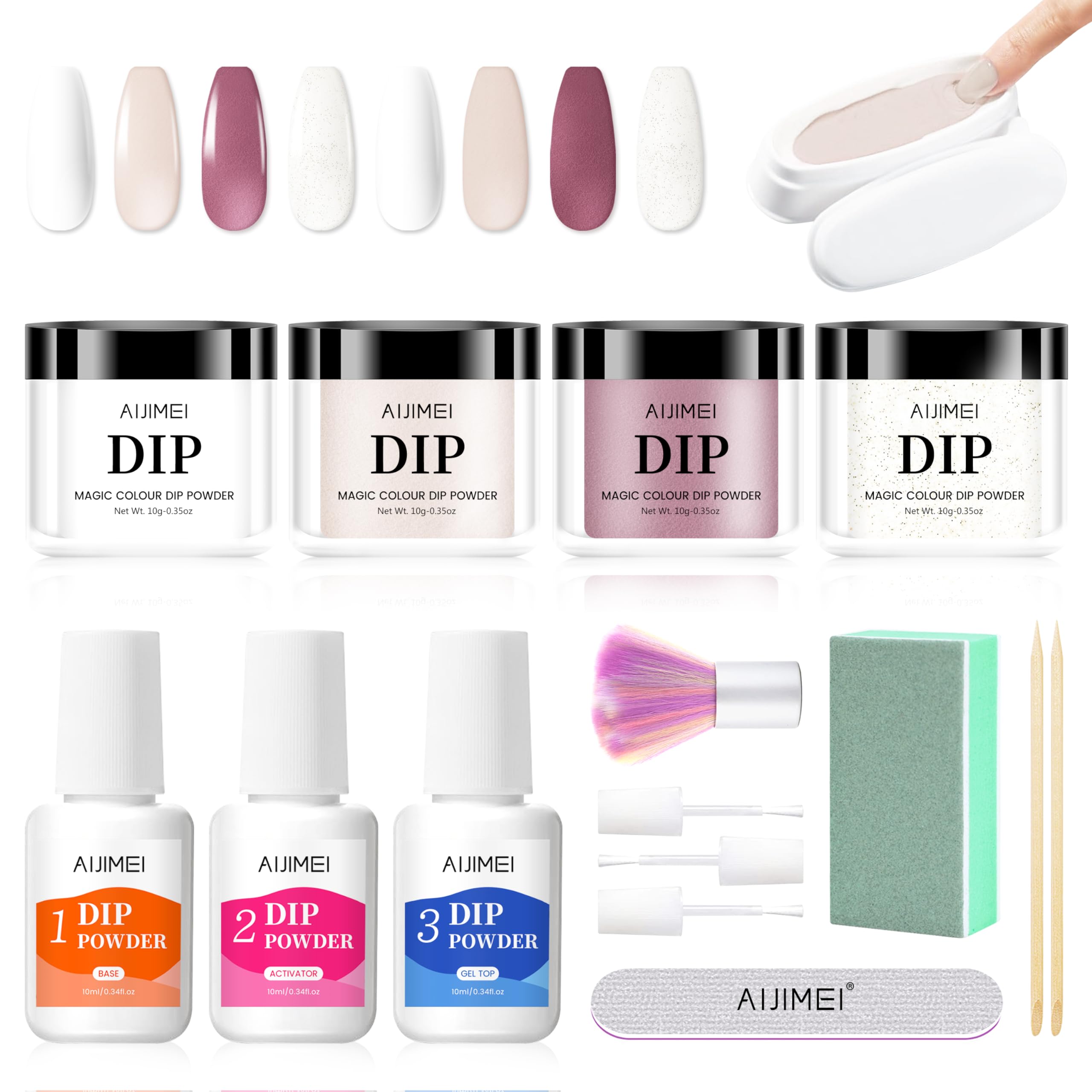 AIJIMEI Dip Powder Nail Kit - 4pcs Professional Nail Dipping System with Dip Liquids & Vibrant Colors (F12-Modesty) | Salon-Quality Manicure for Home & Professional Nail Art