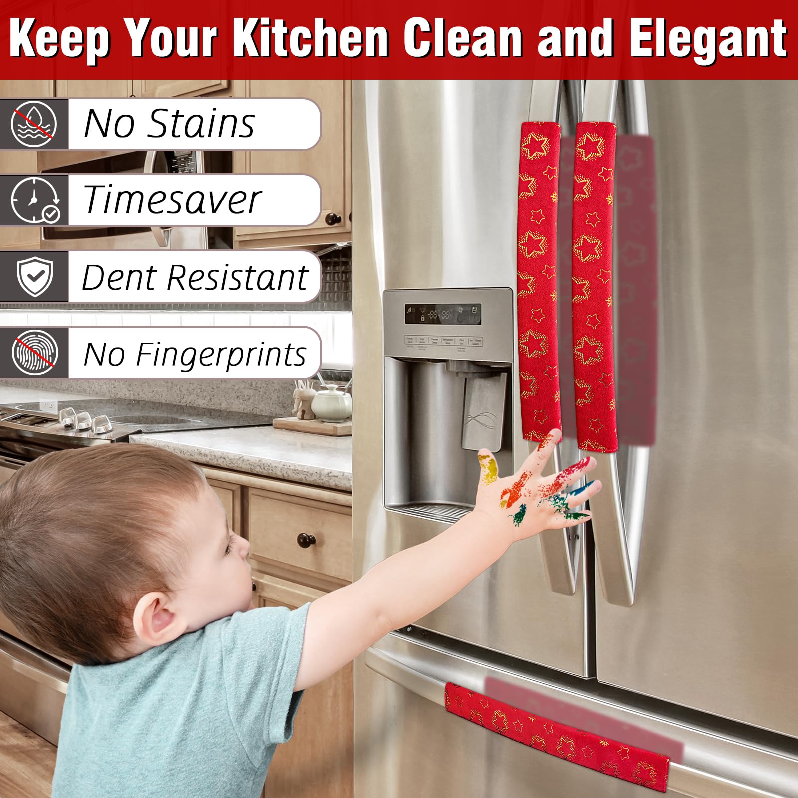 Non-Slip Fridge Handle Covers Set of 6 - Washable for Kitchen & Dishwasher (Red Christmas) - Keep Appliances Clean