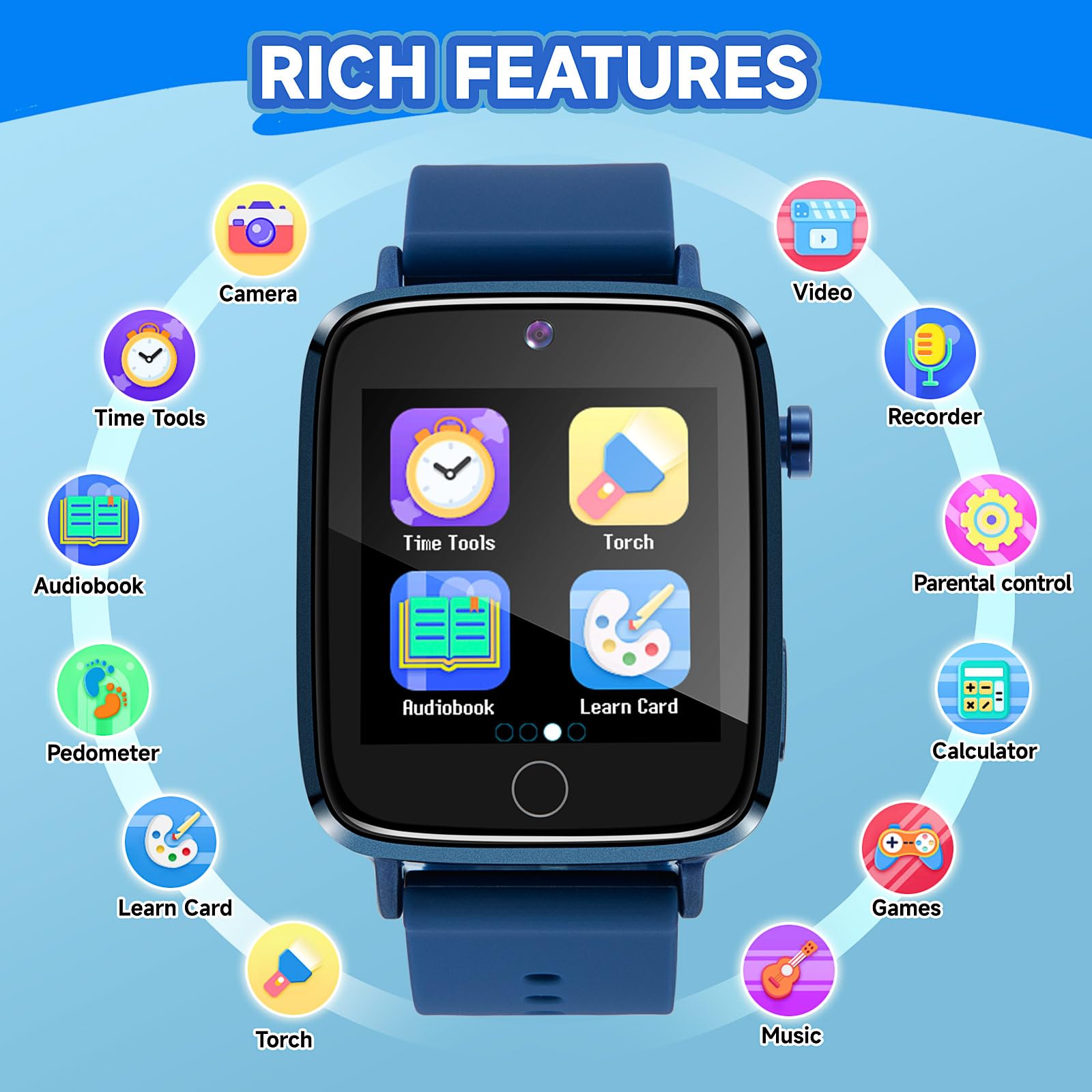 ZUODUN Kids Smart Watch with 26 Games & Touch Screen Camera - Waterproof Digital Watch for Boys Girls Ages 4-12 - Pedometer, Flashlight, Alarm Clock - Perfect Birthday Gift for 6 7 8 Year Olds | Great for Outdoor Play, School Activities & First Smartwatch Experience