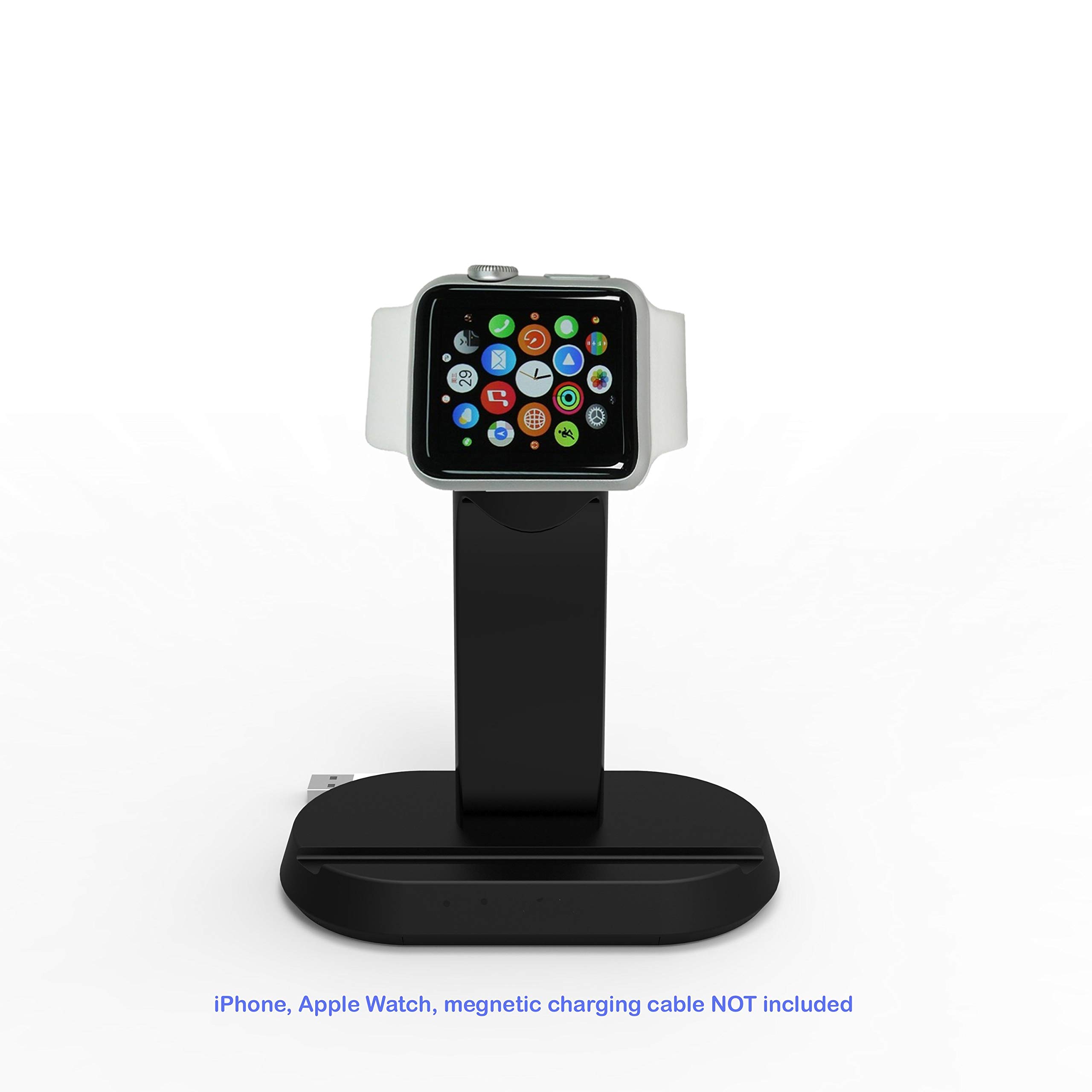 2 in 1 Apple Watch & iPhone Charging Station with Built-in Slots - Compatible with iPhone & Apple Watch Series 3 38mm/42mm (Black) - Perfect for Bedside, Office & Travel Charging Needs