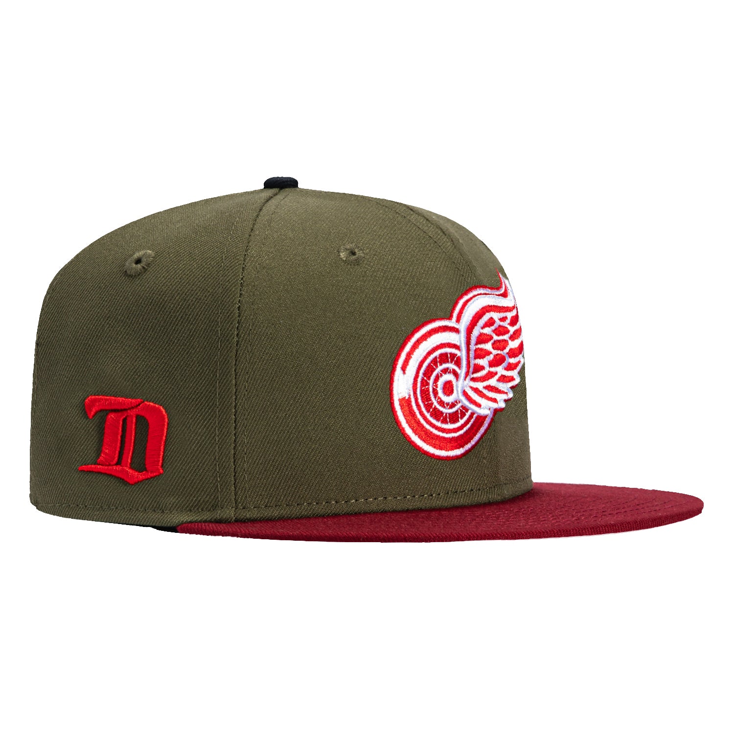 New Era 59FIFTY Detroit Red Wings Logo Patch Adjustable Baseball Cap - Olive & Cardinal Colors | Official NHL Licensed Hat for Men, Women & Fans | Perfect for Games, Streetwear & Sports Fashion