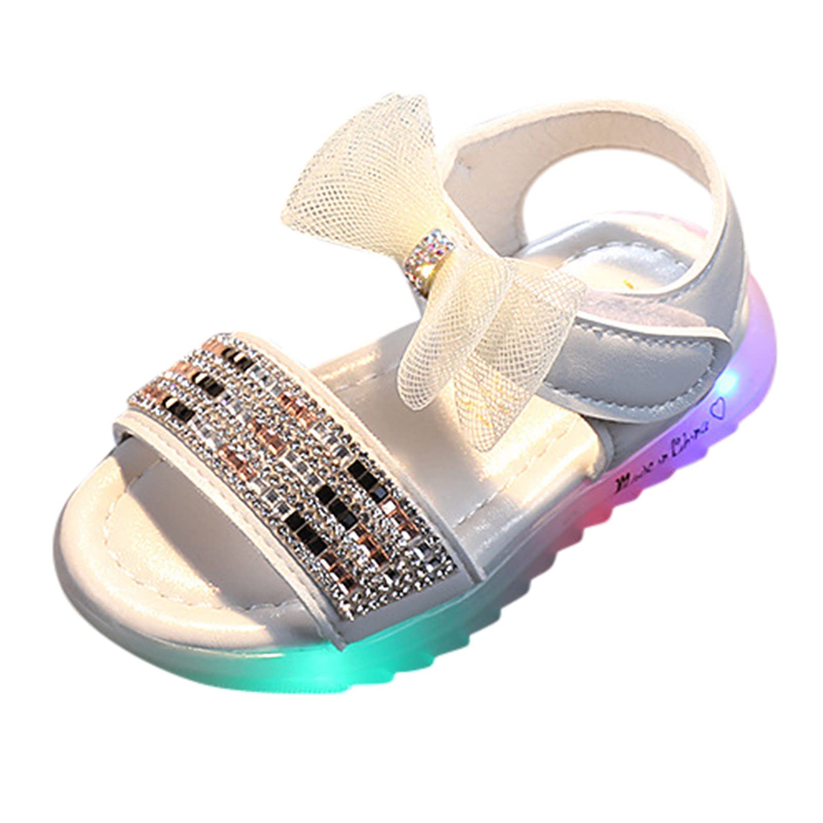 LED Bow Toddler Sandals - Non-Slip Kids Crystal Shoes for Beach Play