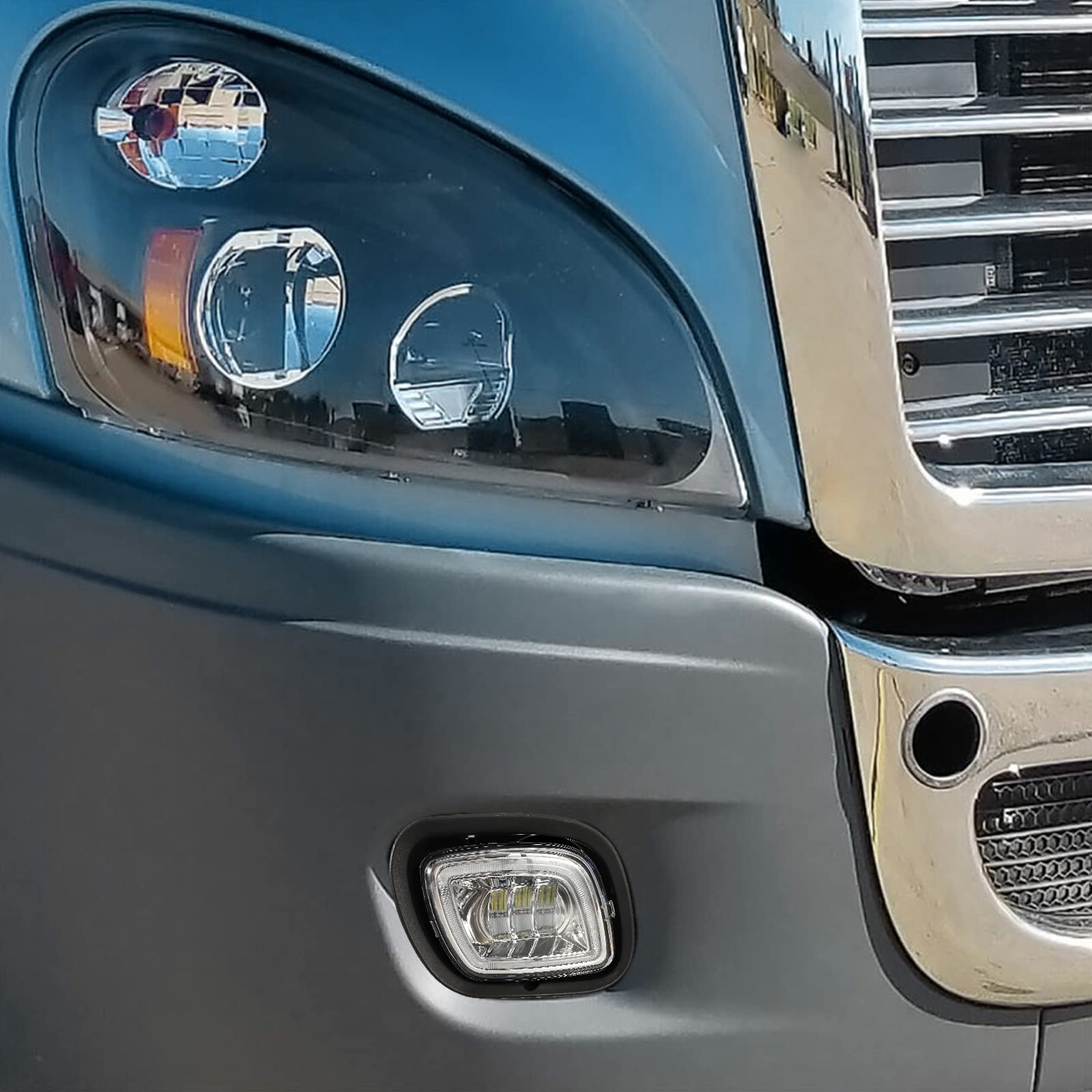 Partsam Pair LED Fog Lights with Halo Ring for Freightliner Cascadia 2008-2017 - Clear Lens, White Light, 12V Plug & Play - Perfect for Night Driving and Enhanced Road Visibility