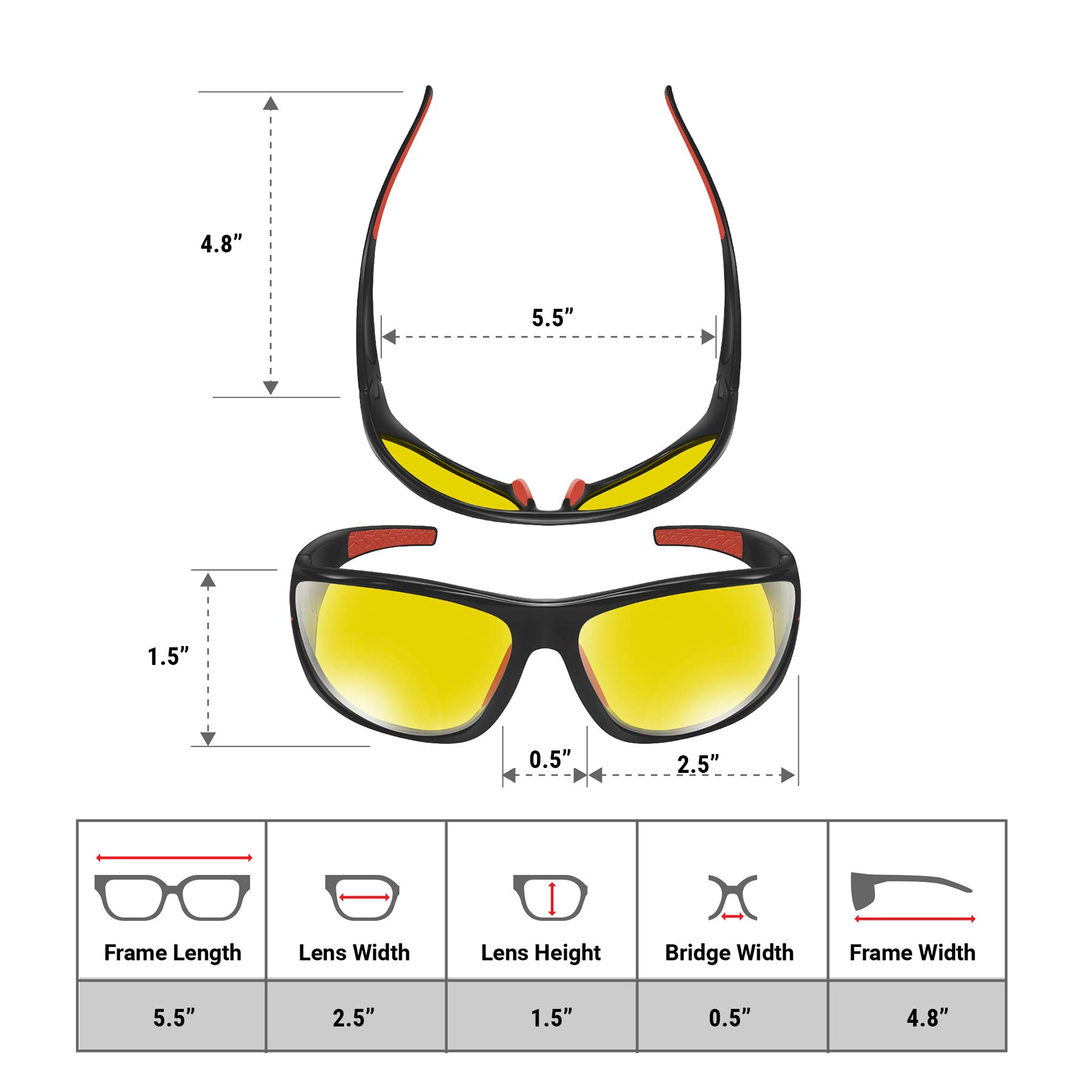 Premium Night Driving Glasses for Men & Women - Anti-Glare HD Yellow Lens for Enhanced Night Vision (Red/Yellow/Amber) - Reduce Eye Strain & Improve Visibility for Safe Night Driving