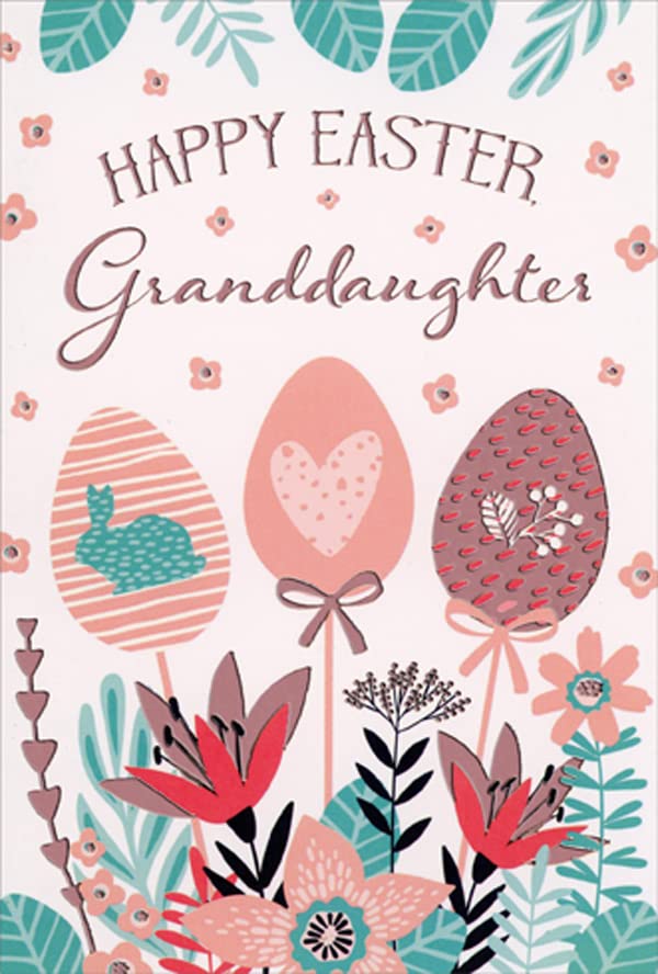 Pictura Three Easter Eggs on Stems Easter Card - Beautiful Floral Greeting Card for Granddaughter - Perfect for Easter Gifts, Spring Celebrations & Family Occasions