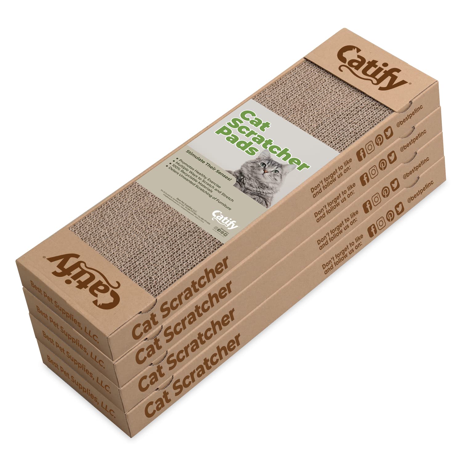 Best Corrugated Cardboard Cat Scratcher Refill Pads - 4 Pack | Durable, Claw-Safe & Eco-Friendly Pet Supplies for Active Play | Perfect for Lounging, Scratching & Interactive Fun - Ideal for Home, Office or Travel Use
