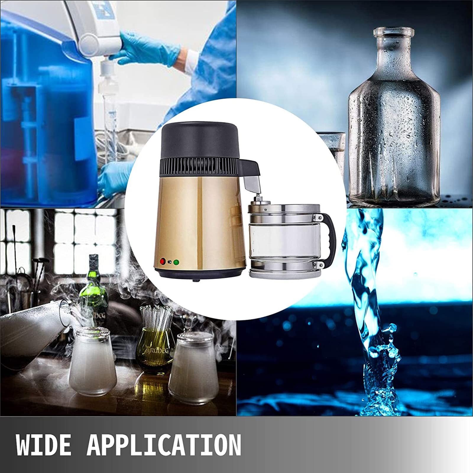 **1.1 Gal/4L Countertop Water Distiller - 750W Stainless Steel Purifier with Food-Grade Glass Container & Handle | Pure Water for Home, Office & Emergency Preparedness**