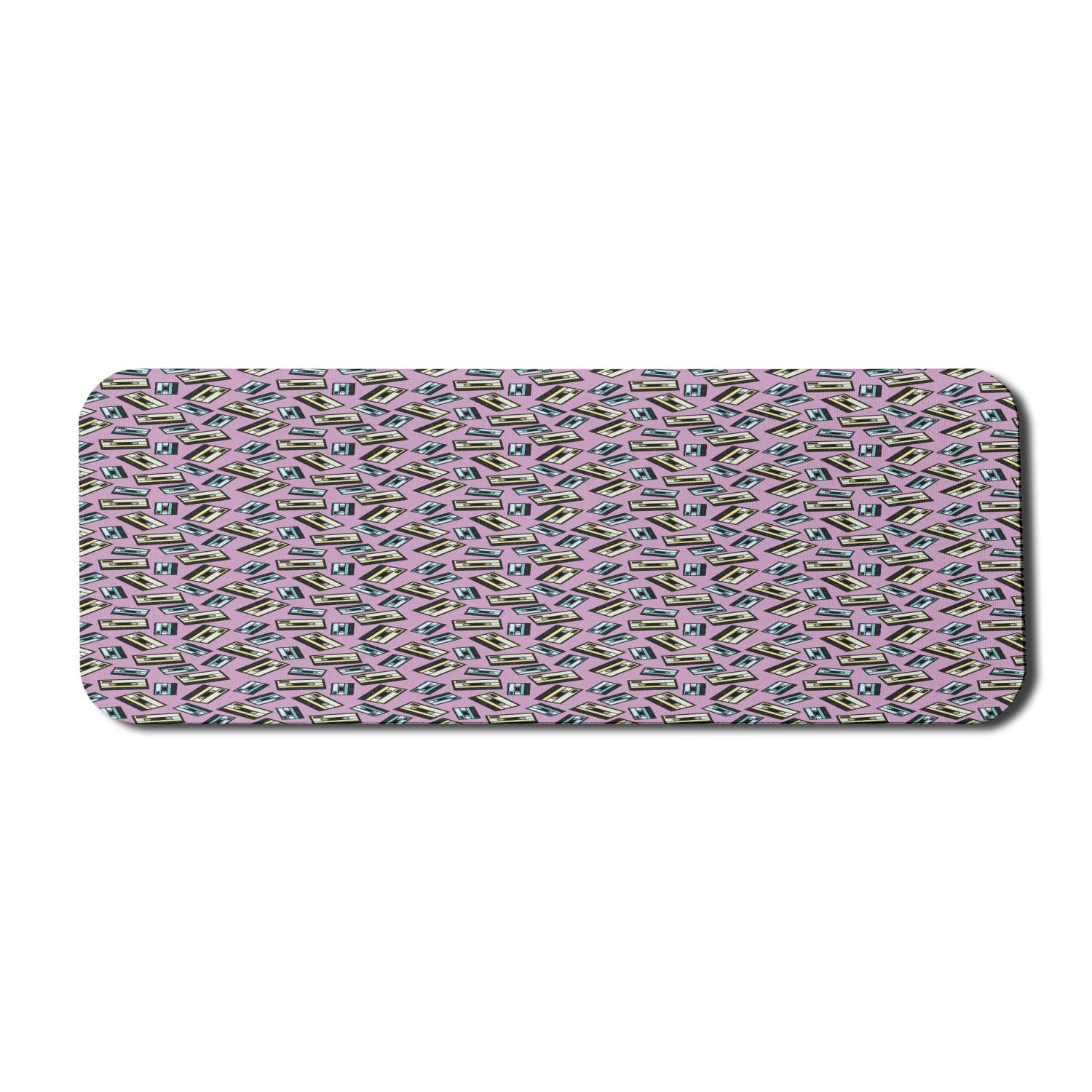 Ambesonne Retro Computer Mouse Pad - Aqua & Pale Yellow Audio Cassettes Music Themed Non-Slip Rubber Gaming Mousepad (31