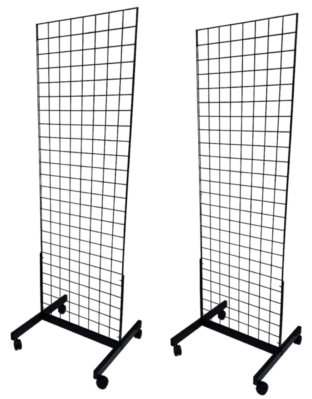 Black 2' x 6' Heavy Duty Rolling Gridwall Display Panel - Commercial Retail Store Fixture for Clothing, Accessories & Trade Shows (Set of 2)