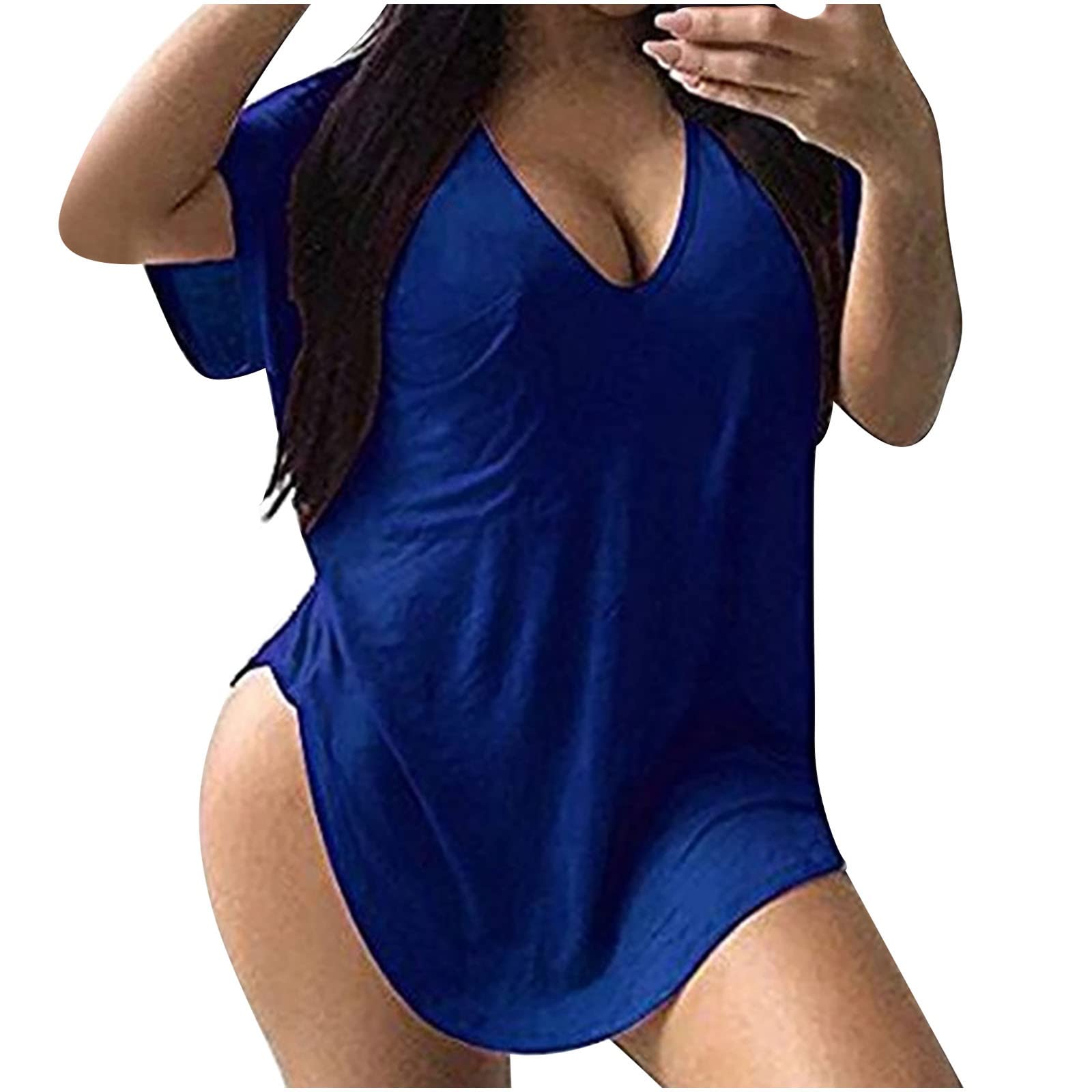Plus Size Women's Casual Scoop Neck T-Shirt - Oversized Summer Tee Top, Sexy Blouse for Everyday Wear, Date Night & Beach Outings