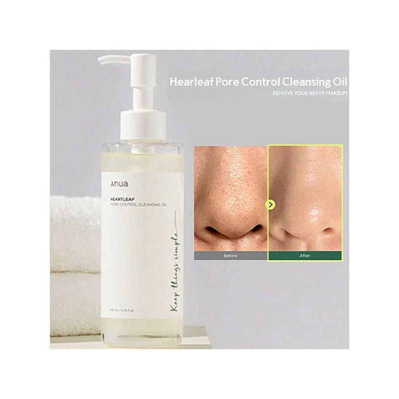 ANUA Heartleaf Pore Control Cleansing Oil 200ml - Korean Facial Cleanser for Oily & Acne-Prone Skin | Deep Cleansing Makeup Remover & Blackhead Treatment | Daily Skincare Routine for Clear Complexion