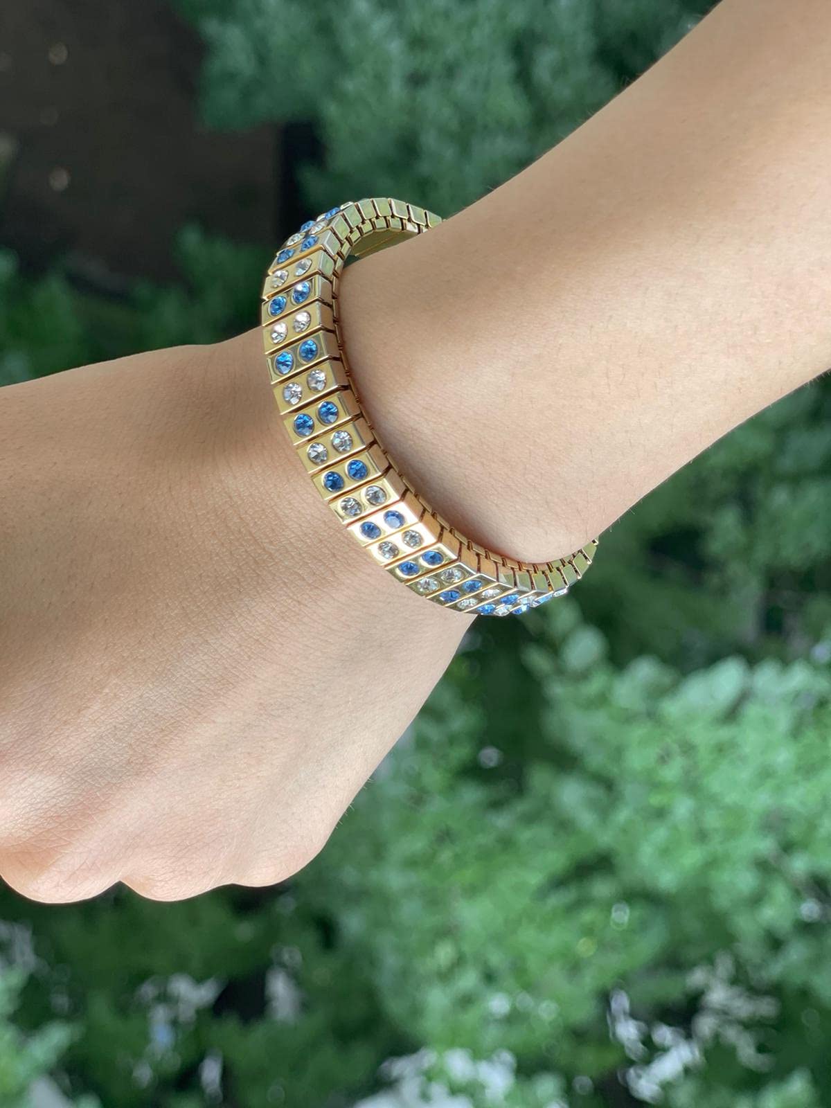 Luxury 24K Gold Handmade Austrian Crystal Sapphire Bracelet – Designer Jewelry for Women, Birthday, Anniversary & Graduation Gifts – Perfect for Daughter, Her Special Day & Elegant Occasions