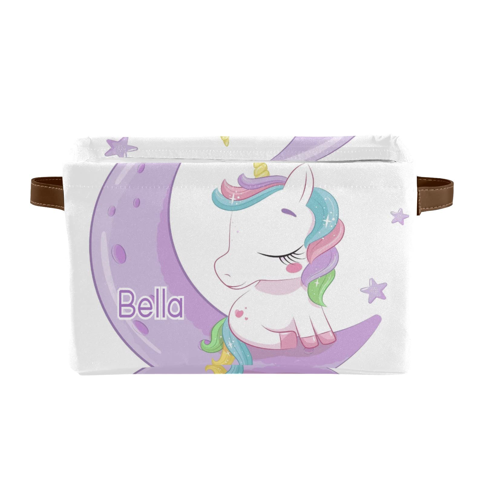 Personalized Unicorn Storage Bins with Name - 2 Pack Cute Canvas Baskets with Leather Handles for Nursery, Closet, Office & Bathroom Organization | Perfect for Kids' Room Decor and Home Storage Solutions