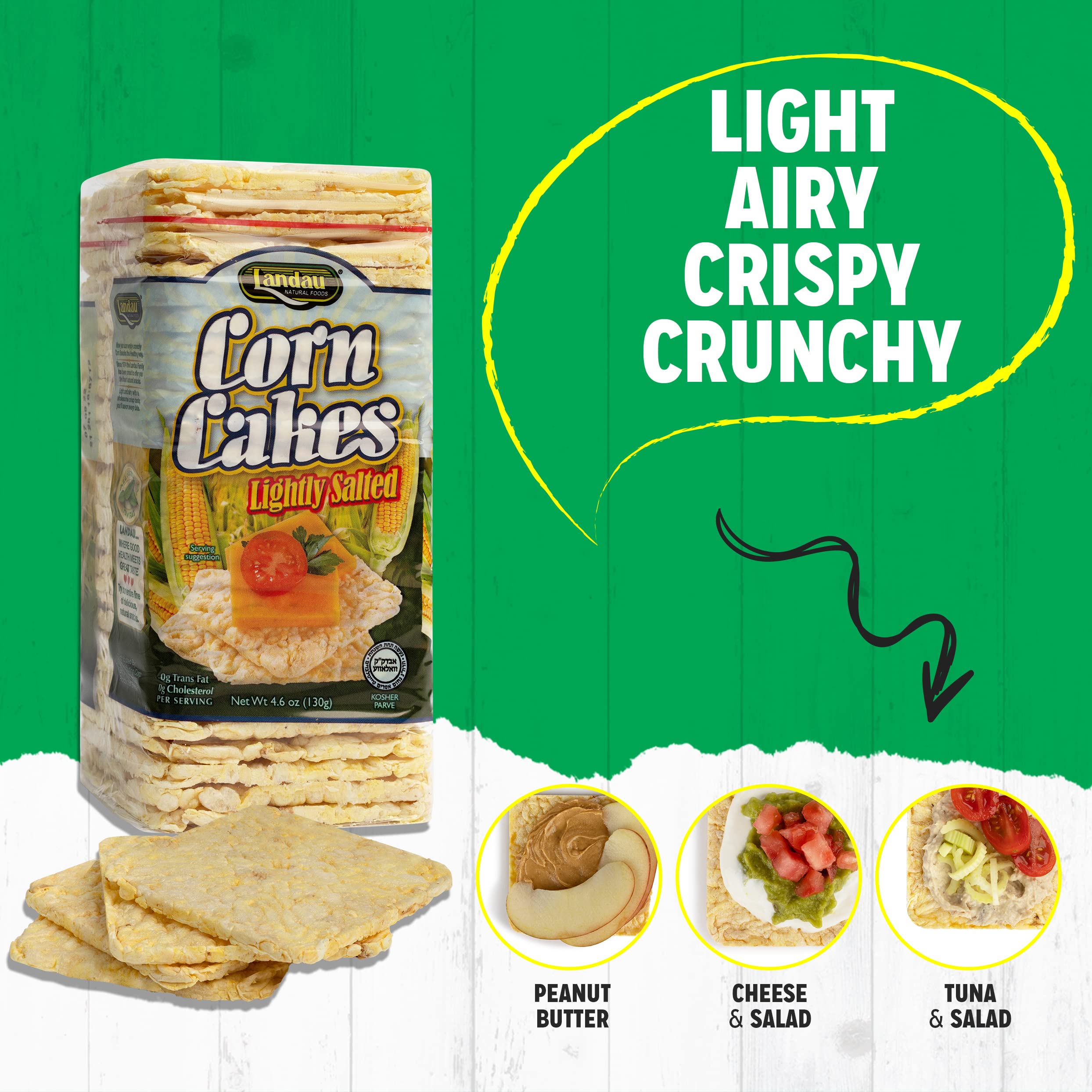 Landau Thin Puffed Corn Cakes - Light, Airy Low Calorie Snacks with Real Corn Flavor | Kosher Certified | 4.6oz (Pack of 12) | Perfect for Healthy Snacking, Weight Loss Diets & On-the-Go Nutrition
