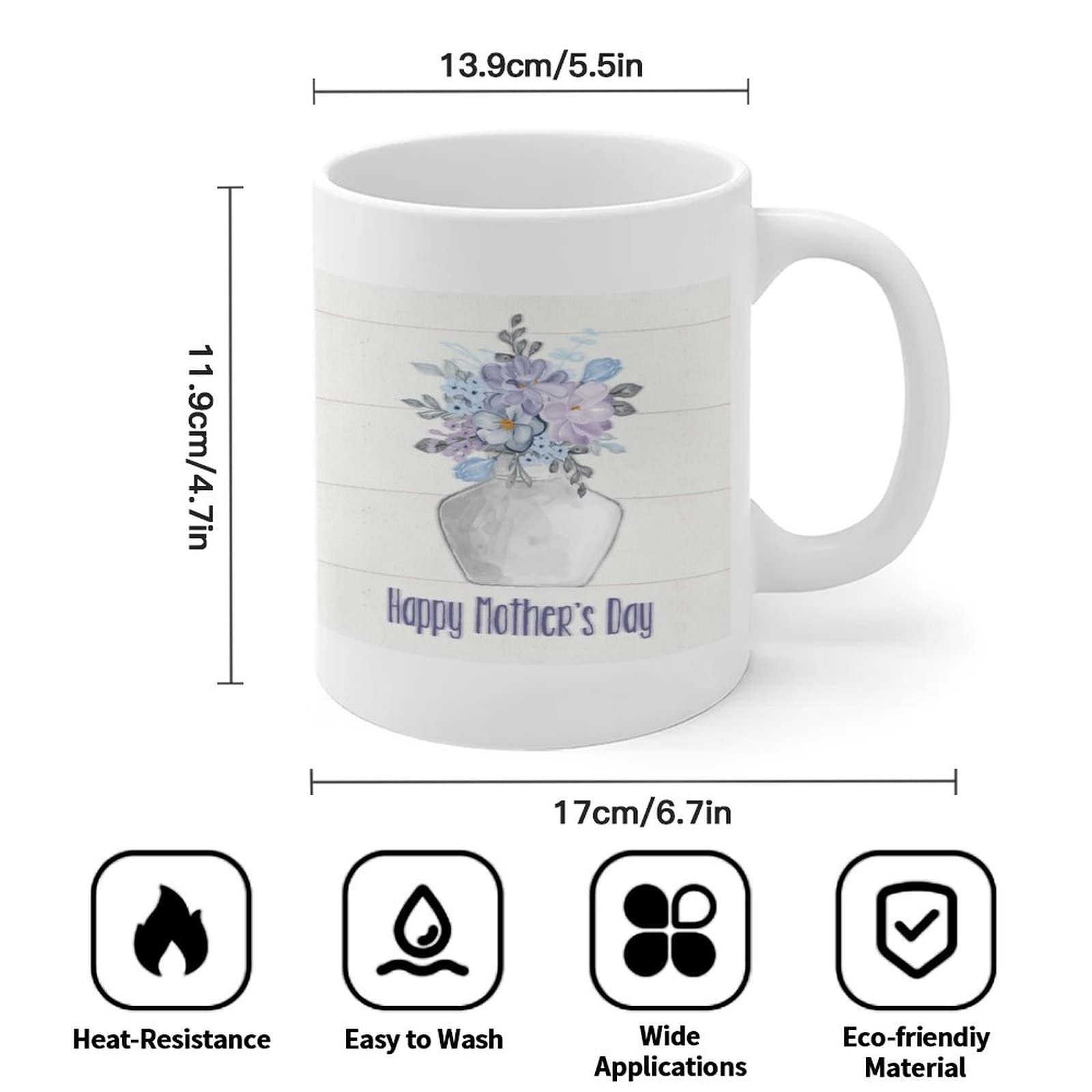 11oz Ceramic Coffee Mug - Happy Mother's Day Gift with 'I Love You Mom' Design, Inspirational Tea Cup for Coworkers, Friends & Family (Perfect for Coffee, Tea, or Hot Chocolate at Home/Office)